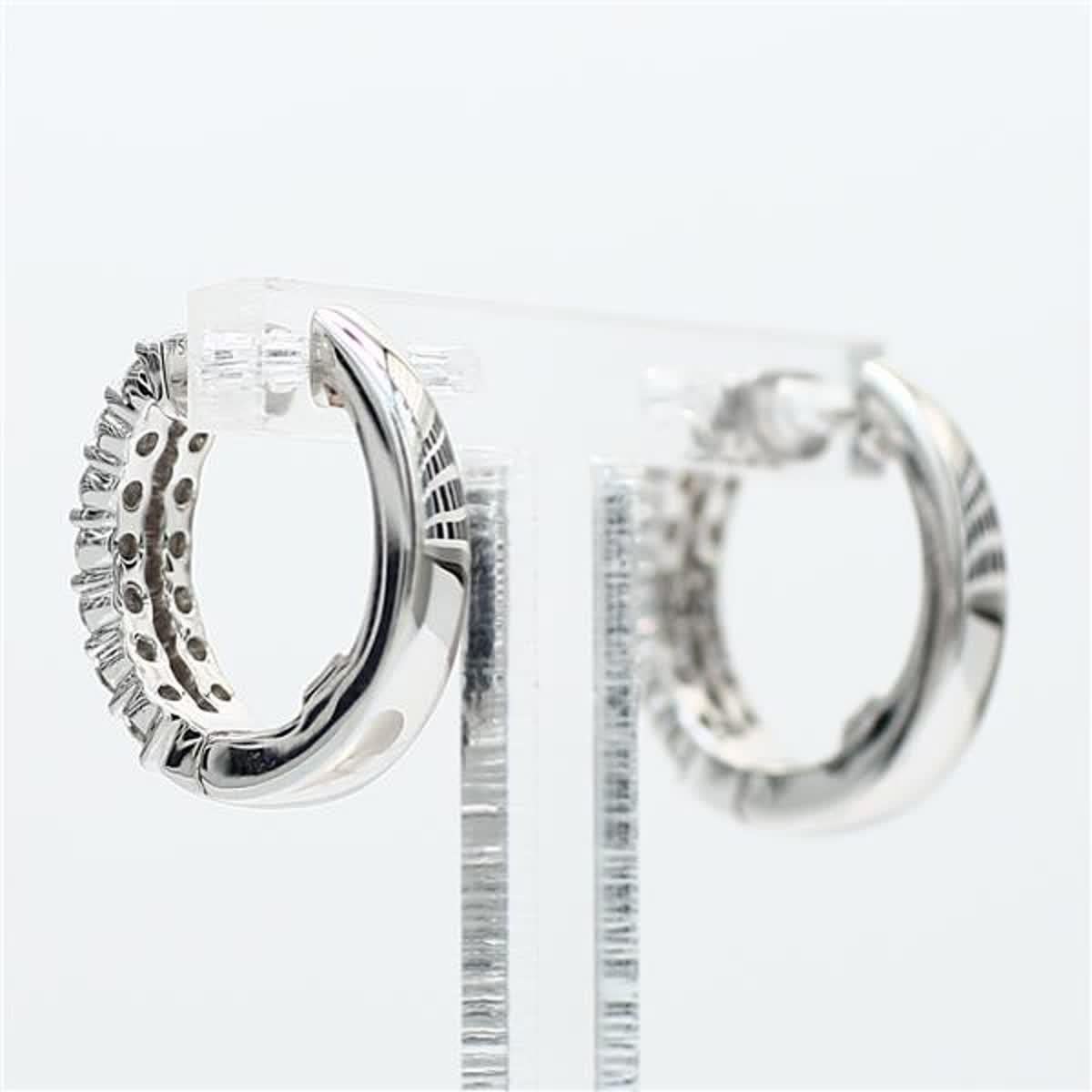 Contemporary Natural White Round Diamond .76 Carat TW White Gold Hoop Earrings For Sale