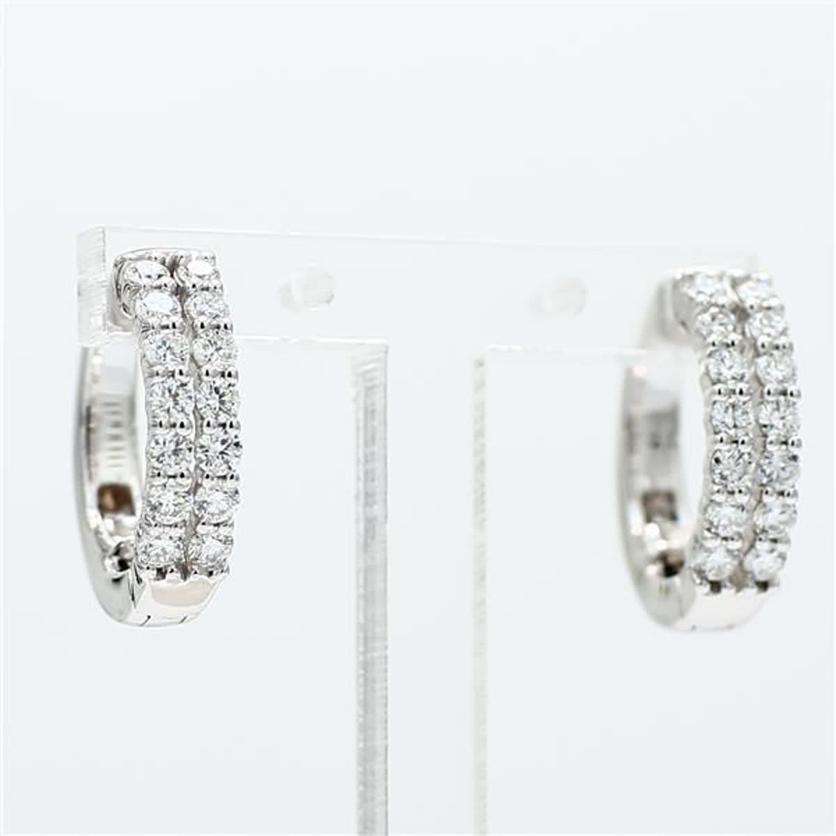 Women's Natural White Round Diamond .76 Carat TW White Gold Hoop Earrings For Sale