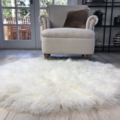 Tappeto rotondo in pelliccia naturale bianca, pelliccia mongola 4 piedi