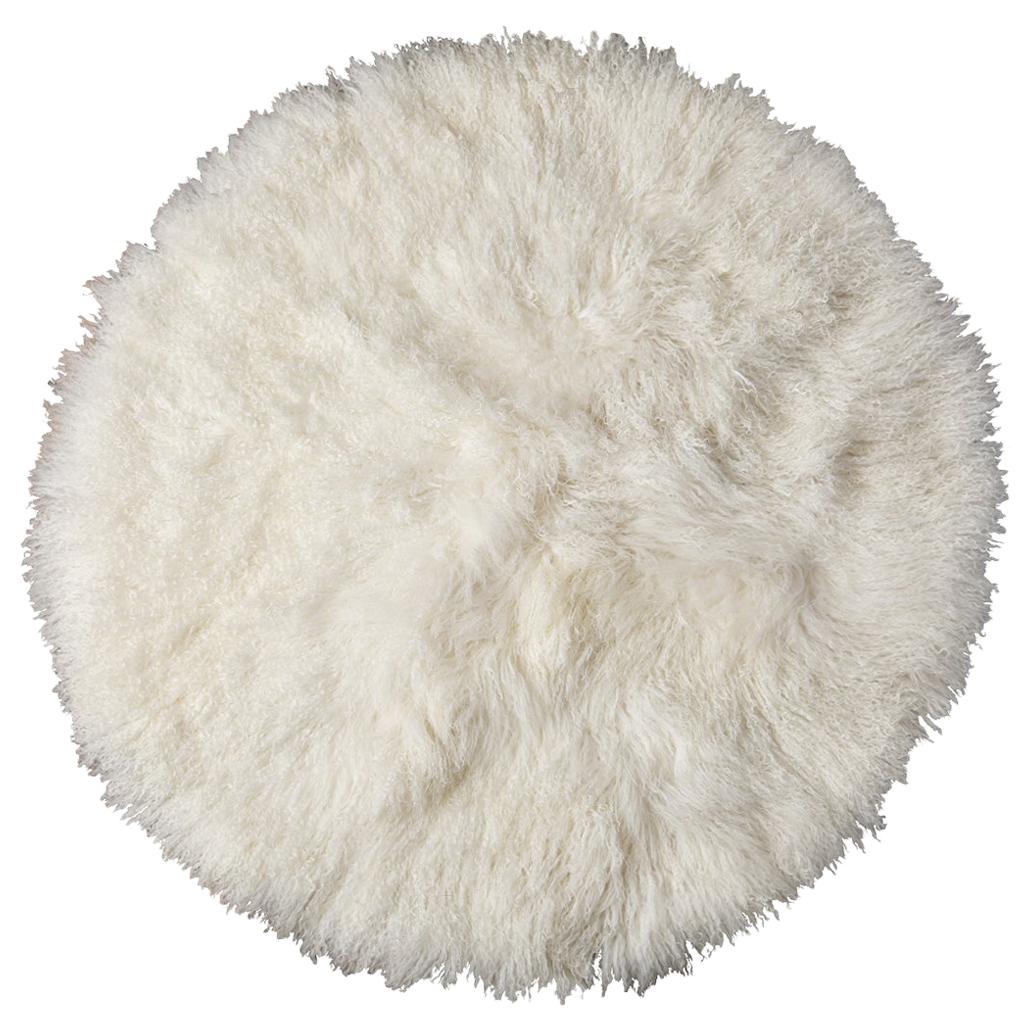 Natural White Round Fur Rug, Mongolian Fur 4 foot For Sale