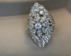 Natural White Round Marquise Cut Diamonds 18K White Gold Designer Ring