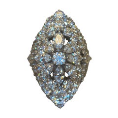 Natural White Round Marquise Cut Diamonds 18K White Gold Designer Ring