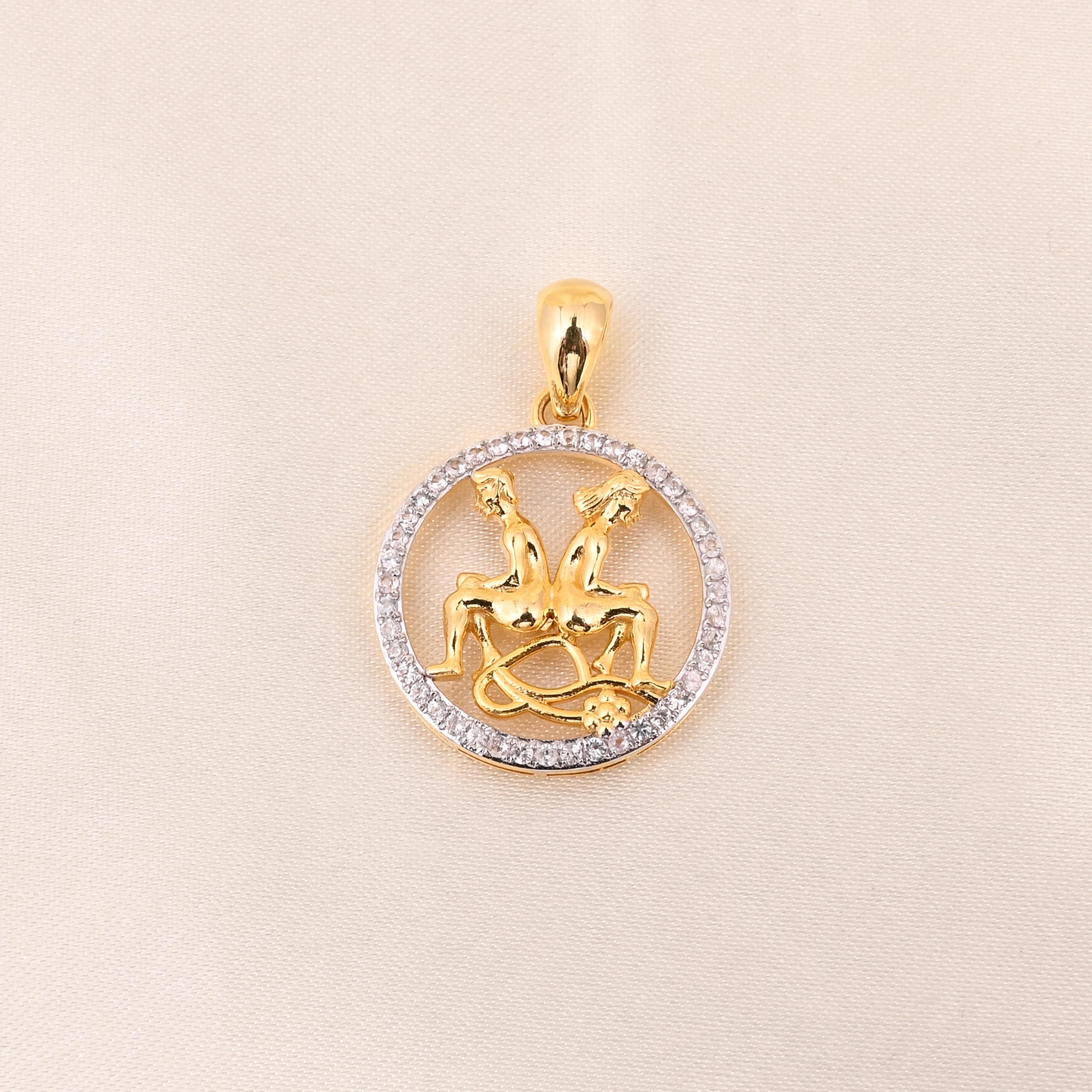 Natural White sapphire Pendant in 14k gold In New Condition In jaipur, IN