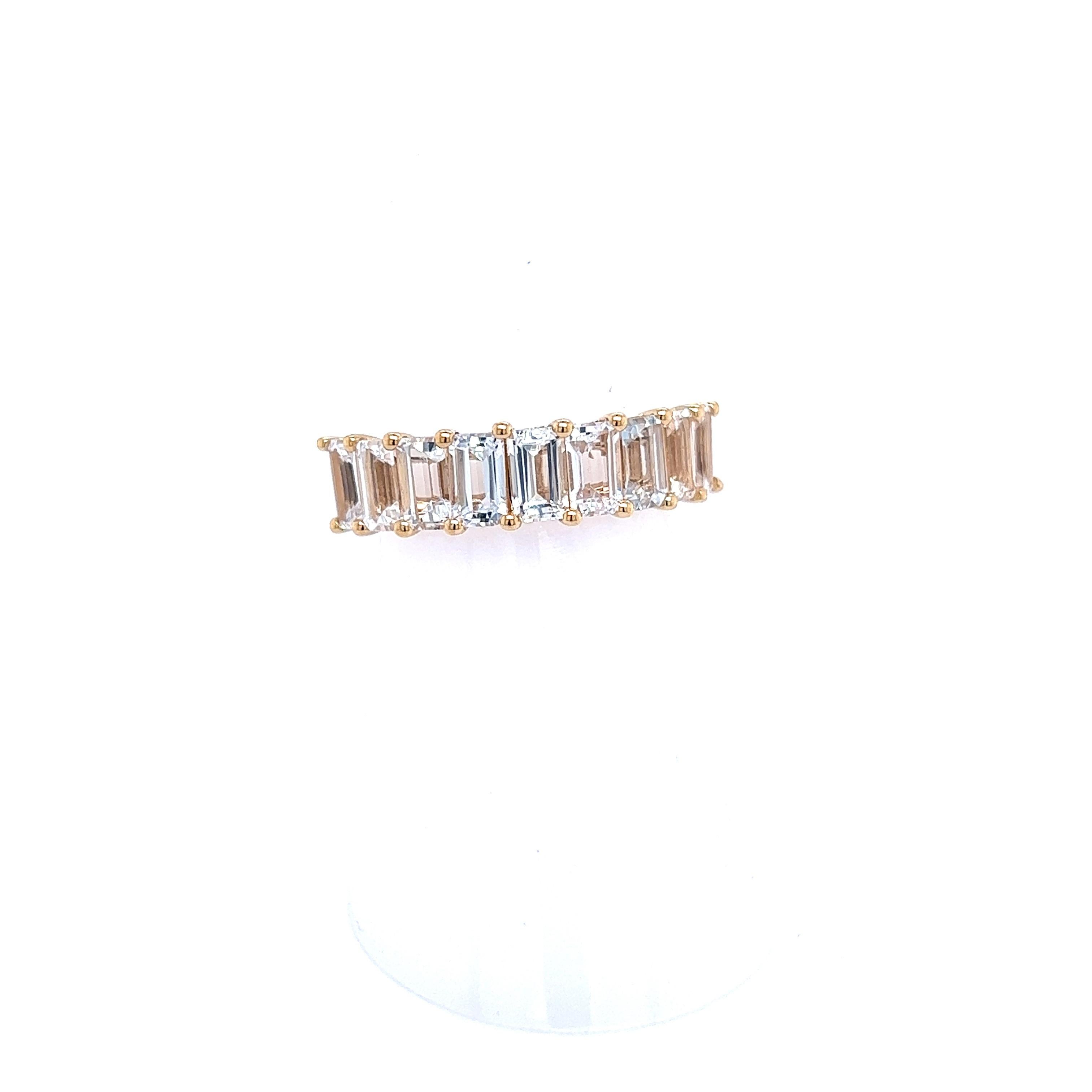 Ring mit natürlichem weißem Saphir 14k W Gold 3,36 TCW zertifiziert (Smaragdschliff) im Angebot