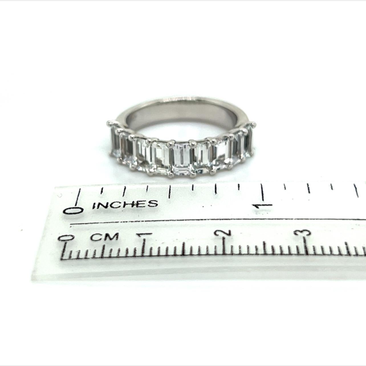 Emerald Cut Natural White Sapphire Ring Size 6.5 14k W Gold 4.32 TCW Certified For Sale