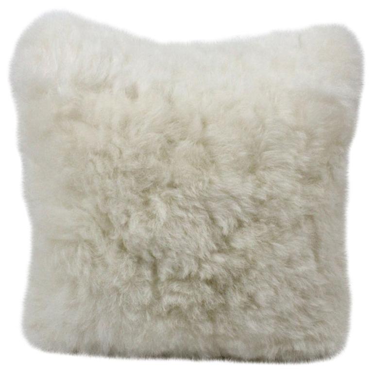 Natural White Sheepskin Pillow For Sale