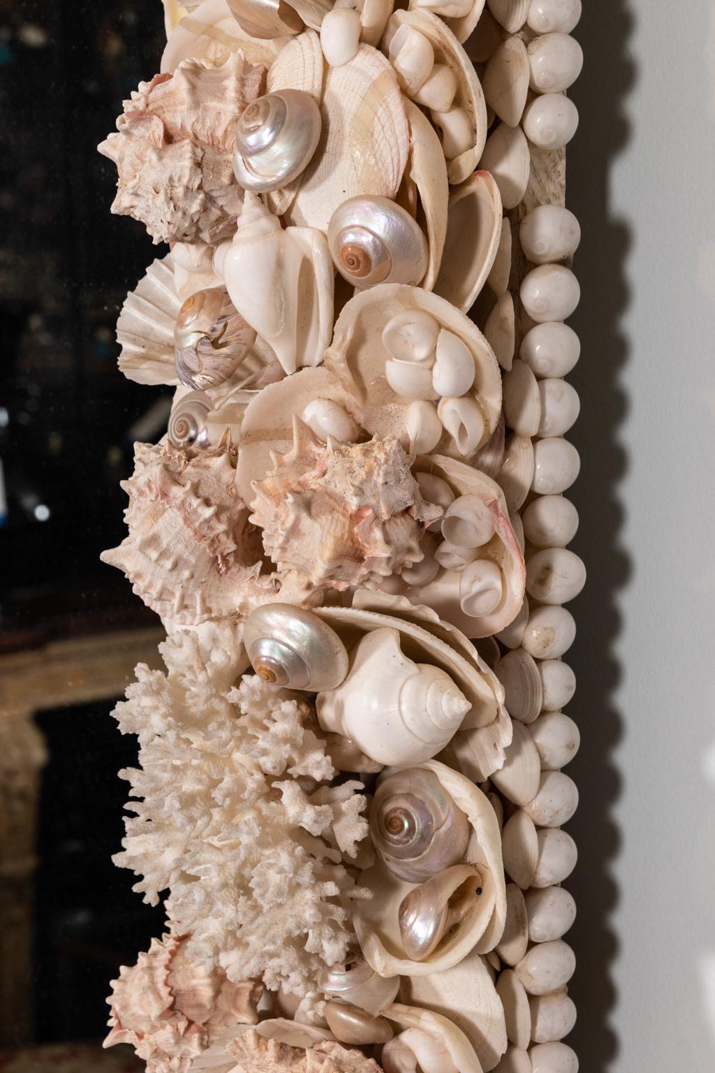 20th Century Natural White Shell and Coral Mirror