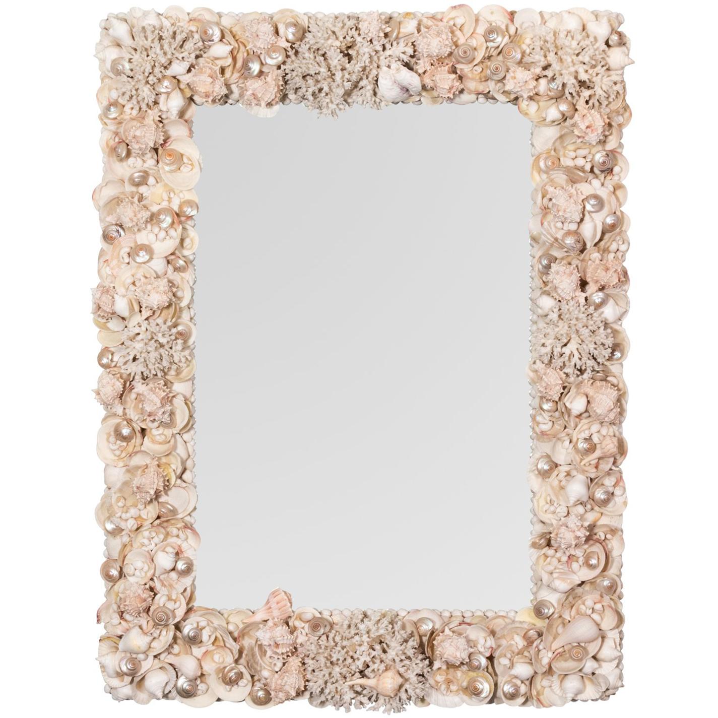 Natural White Shell and Coral Mirror