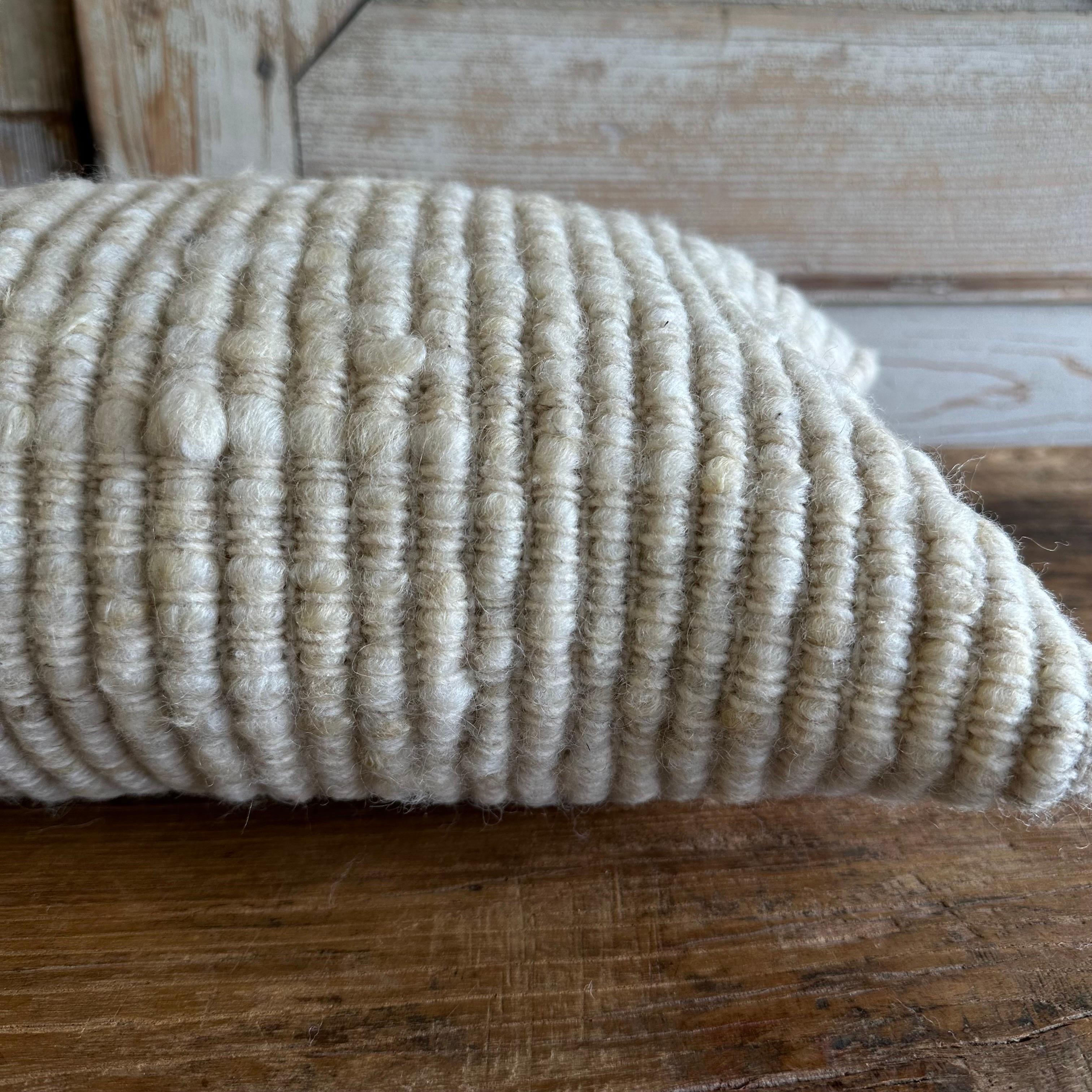 Natural White Texturized Hand Made Wool Pillow with Insert For Sale 1