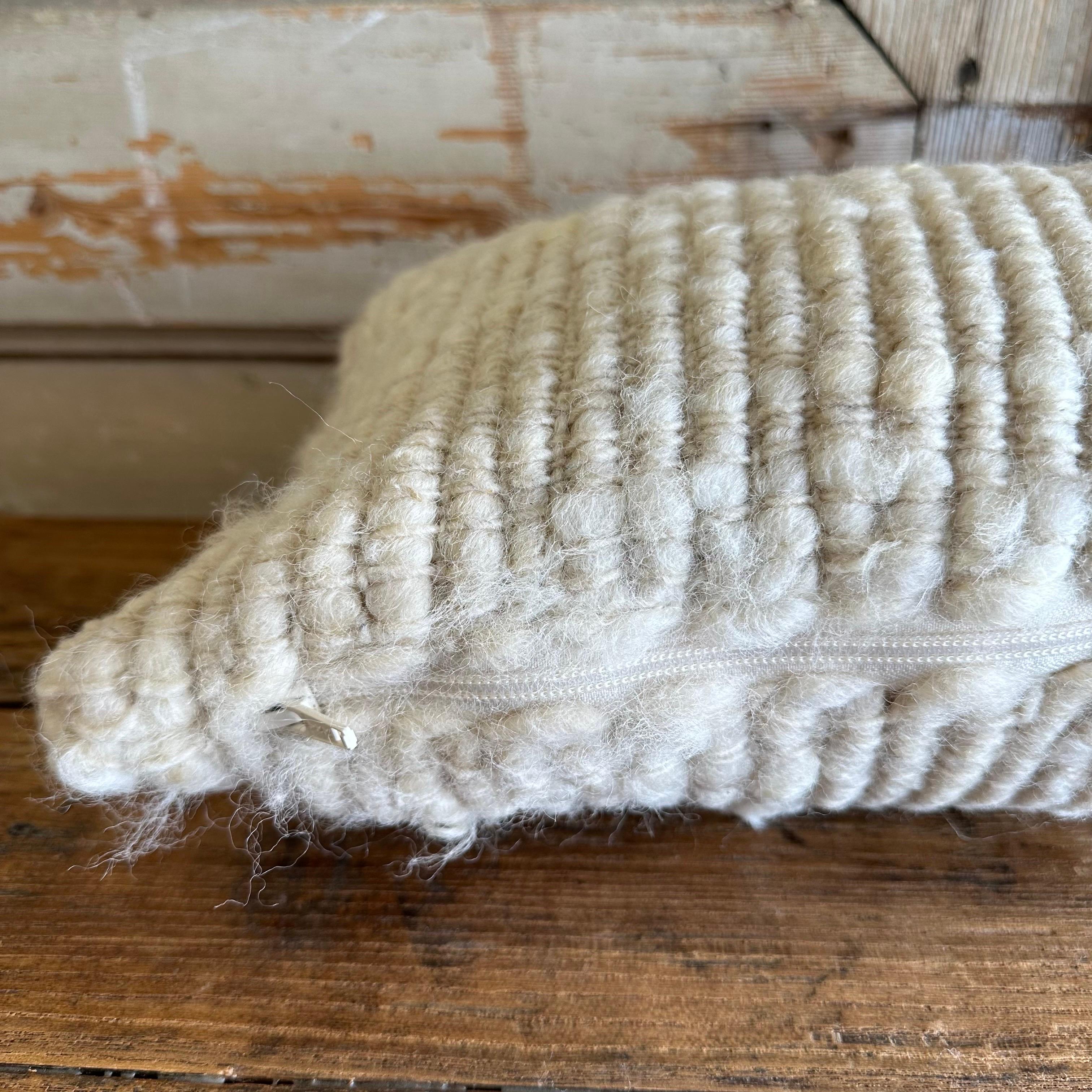 Natural White Texturized Hand Made Wool Pillow with Insert For Sale 2