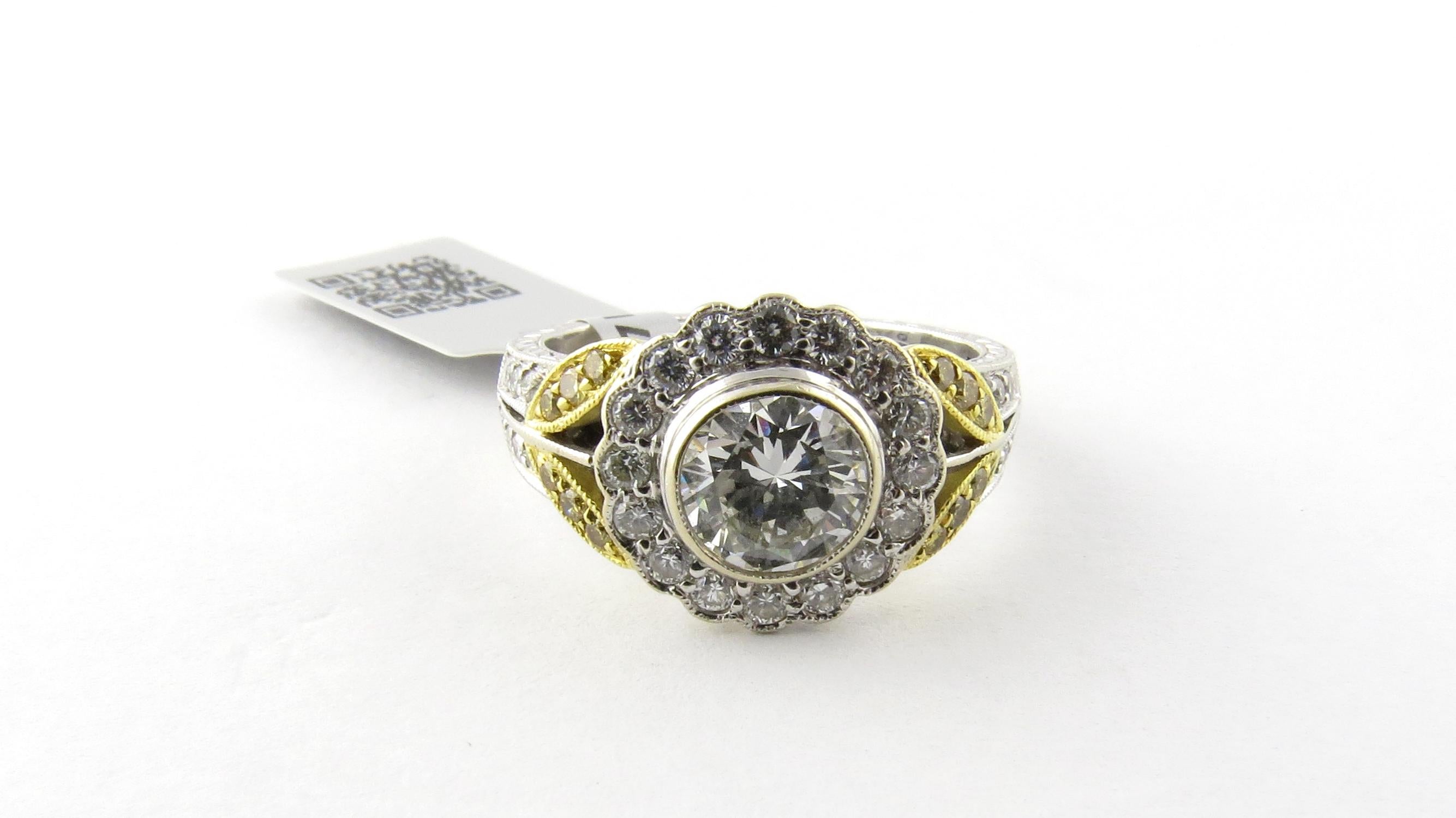 Women's Natural White Yellow Diamond 18K White Gold Cluster Flower Ring 1.55cts IGI cert