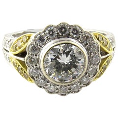 Anello a fiore con diamante giallo bianco naturale in oro bianco 18 carati 1,55 carati certificato IGI