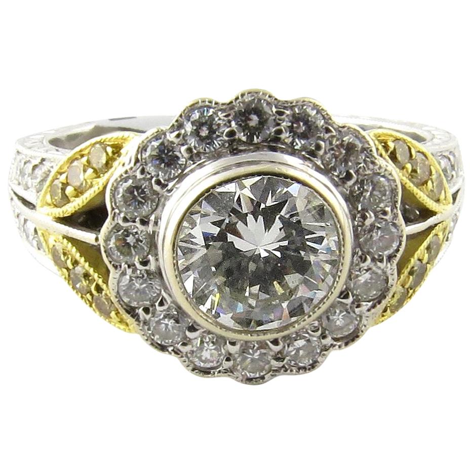 Natural White Yellow Diamond 18K White Gold Cluster Flower Ring 1.55cts IGI cert