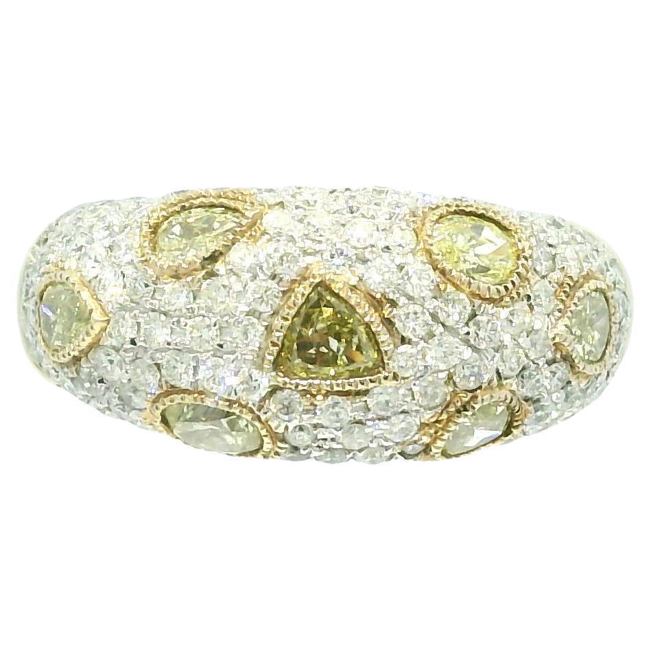 Natural White & Yellow Multi-Shape 18-Karat Diamond Ring In Stock