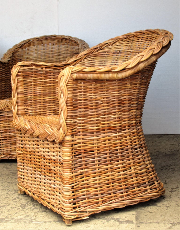 Natural Wicker Lounge Chairs Kreiss Collection at 1stDibs braided rattan chair, braided