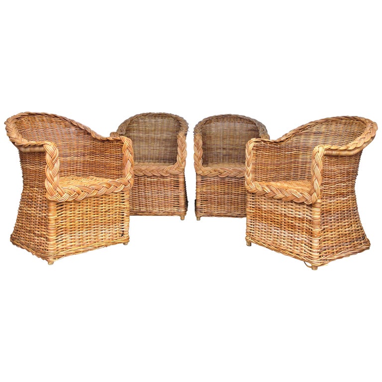 Natural Wicker Lounge Chairs Kreiss Collection at 1stDibs braided rattan chair, braided