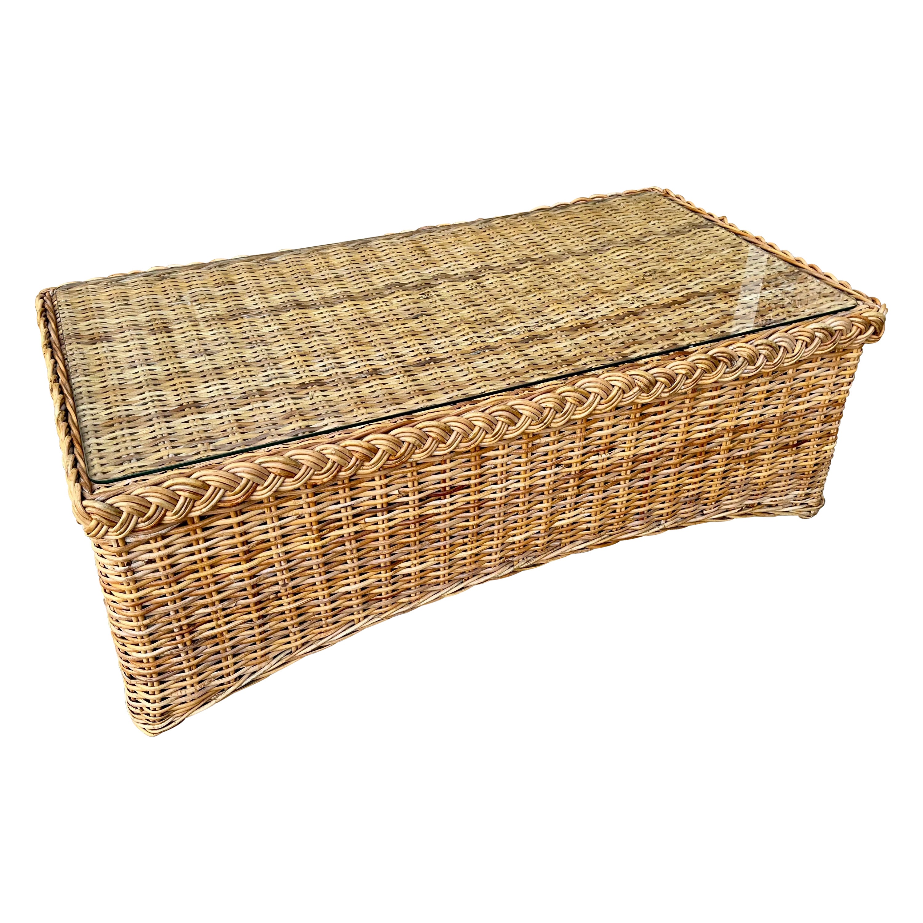 Natural Wicker/Rattan Coastal Style Coffee Table. Circa 1970s
