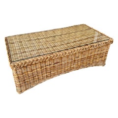 Natural Wicker/Rattan Coastal Style Coffee Table. Circa 1970s