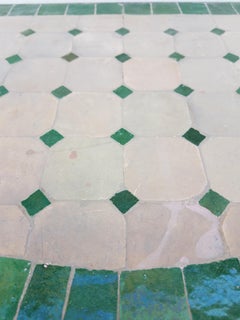 Natural with Green Trim Moroccan Mosaic Side Table, Half-Moon