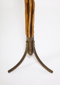 Natural Wood and Brass Floor Lamp, France 1960's