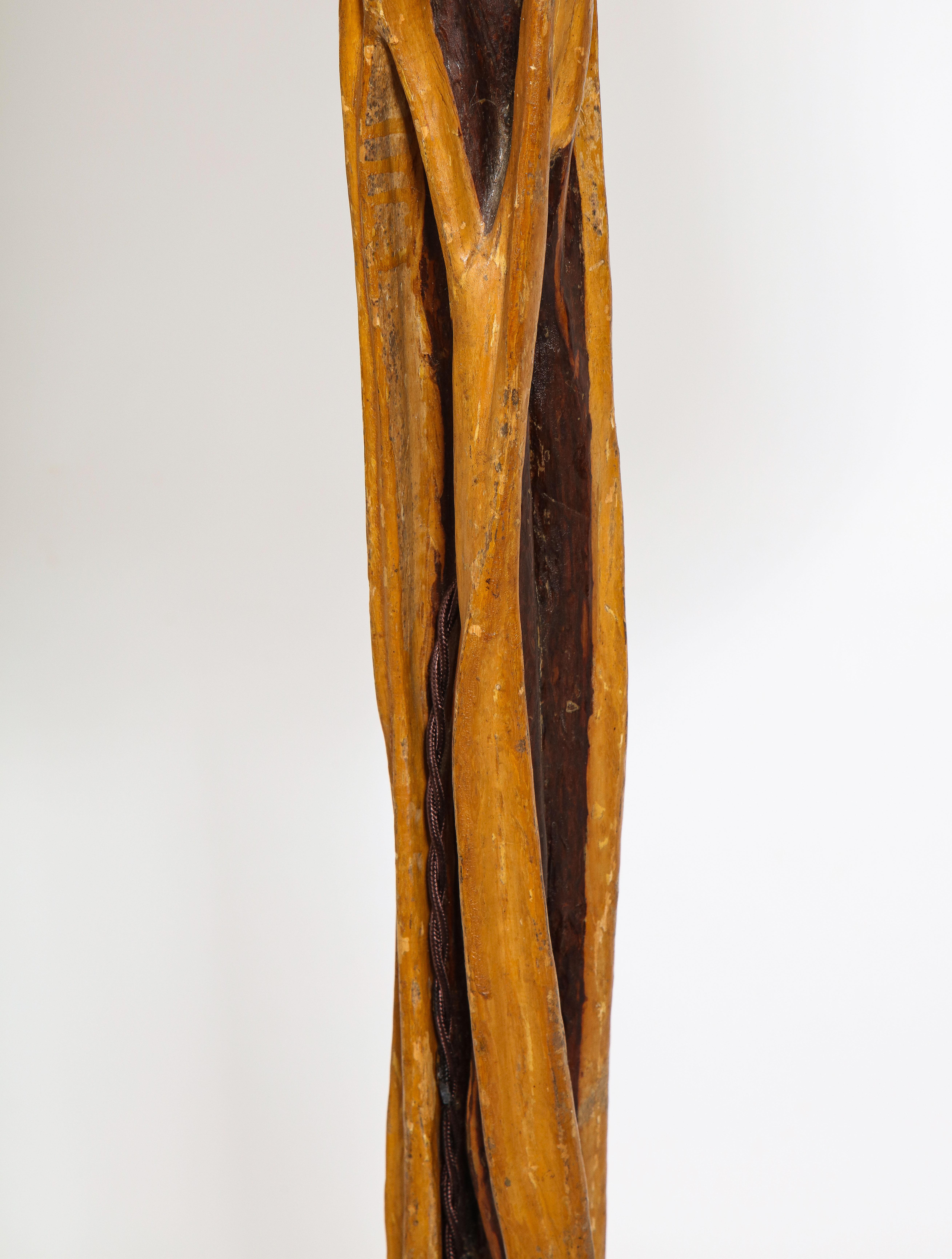 Natural Wood and Brass Floor Lamp, France 1960's In Good Condition For Sale In New York, NY