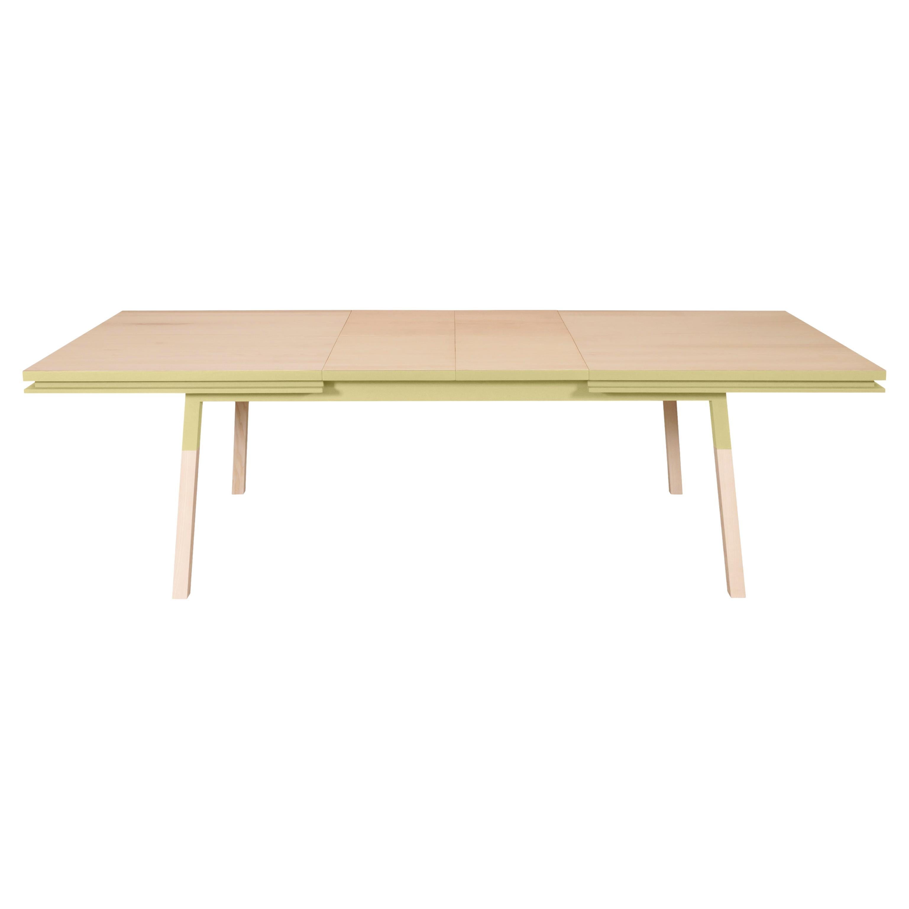 Yellow short pants finish for this extensible dining table in solid wood