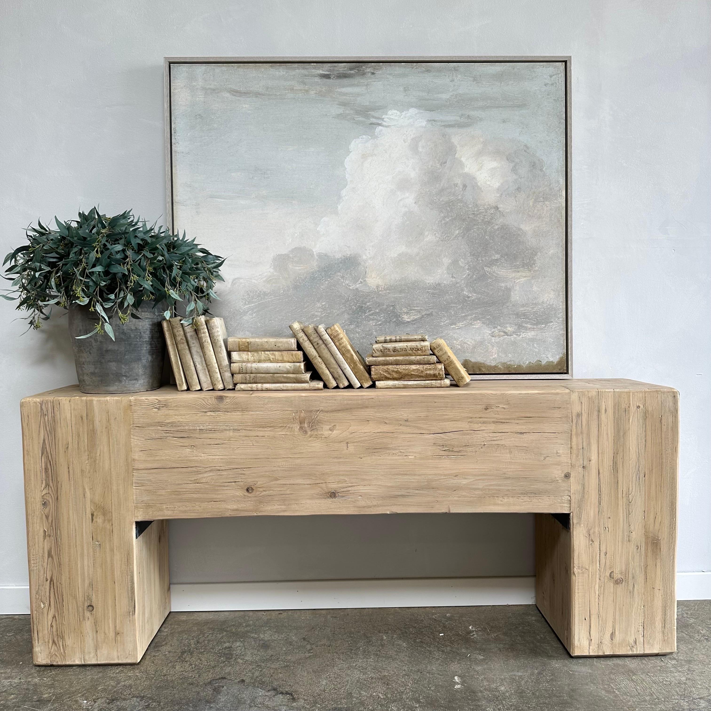 Contemporary Natural Wood Beam Console Table Short Length For Sale