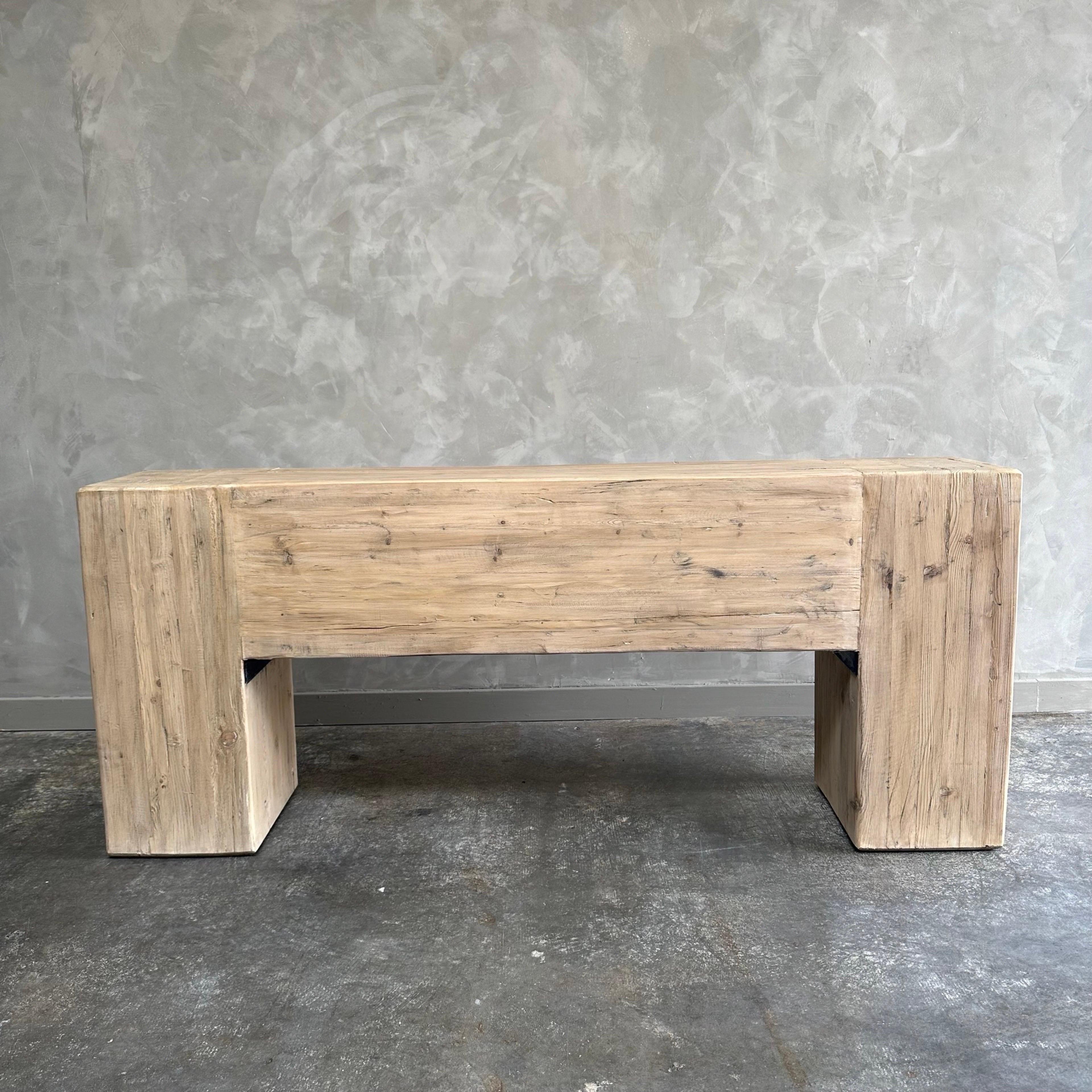 Reclaimed Wood Natural Wood Beam Console Table Short Length For Sale
