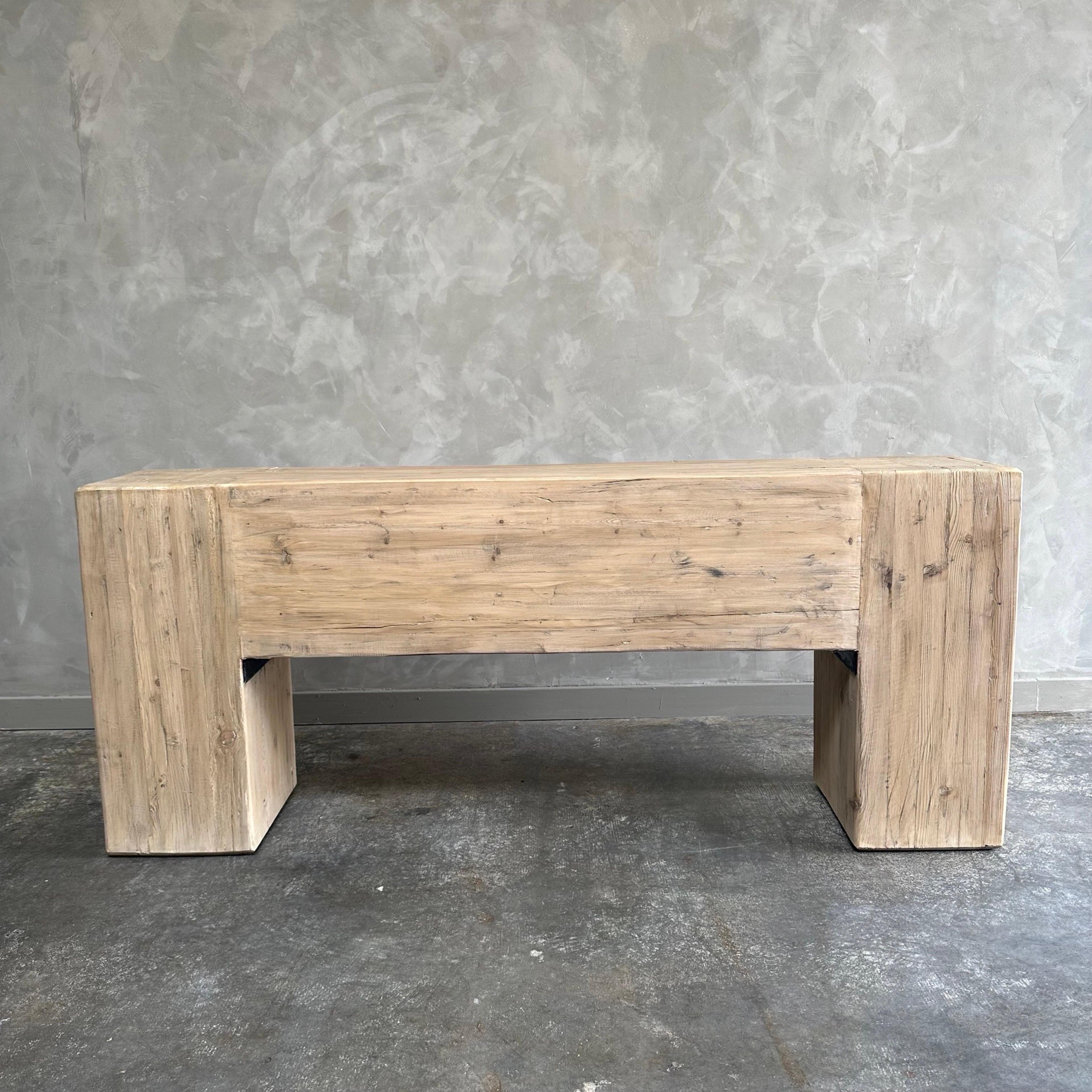 Natural Wood Beam Console Table Short Length For Sale 1