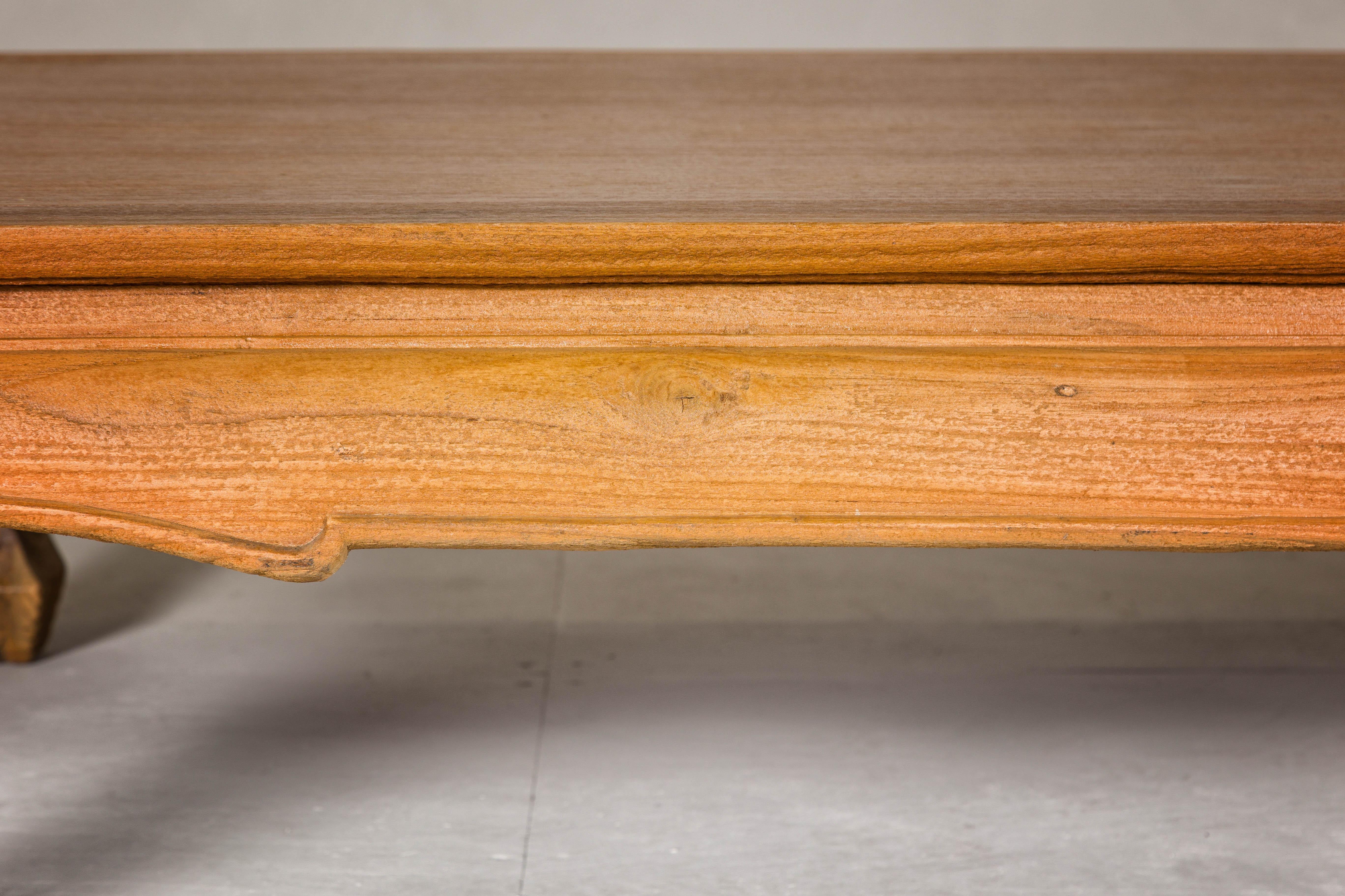 Natural Wood Chow Leg Coffee Table with Carved Apron, Vintage 6