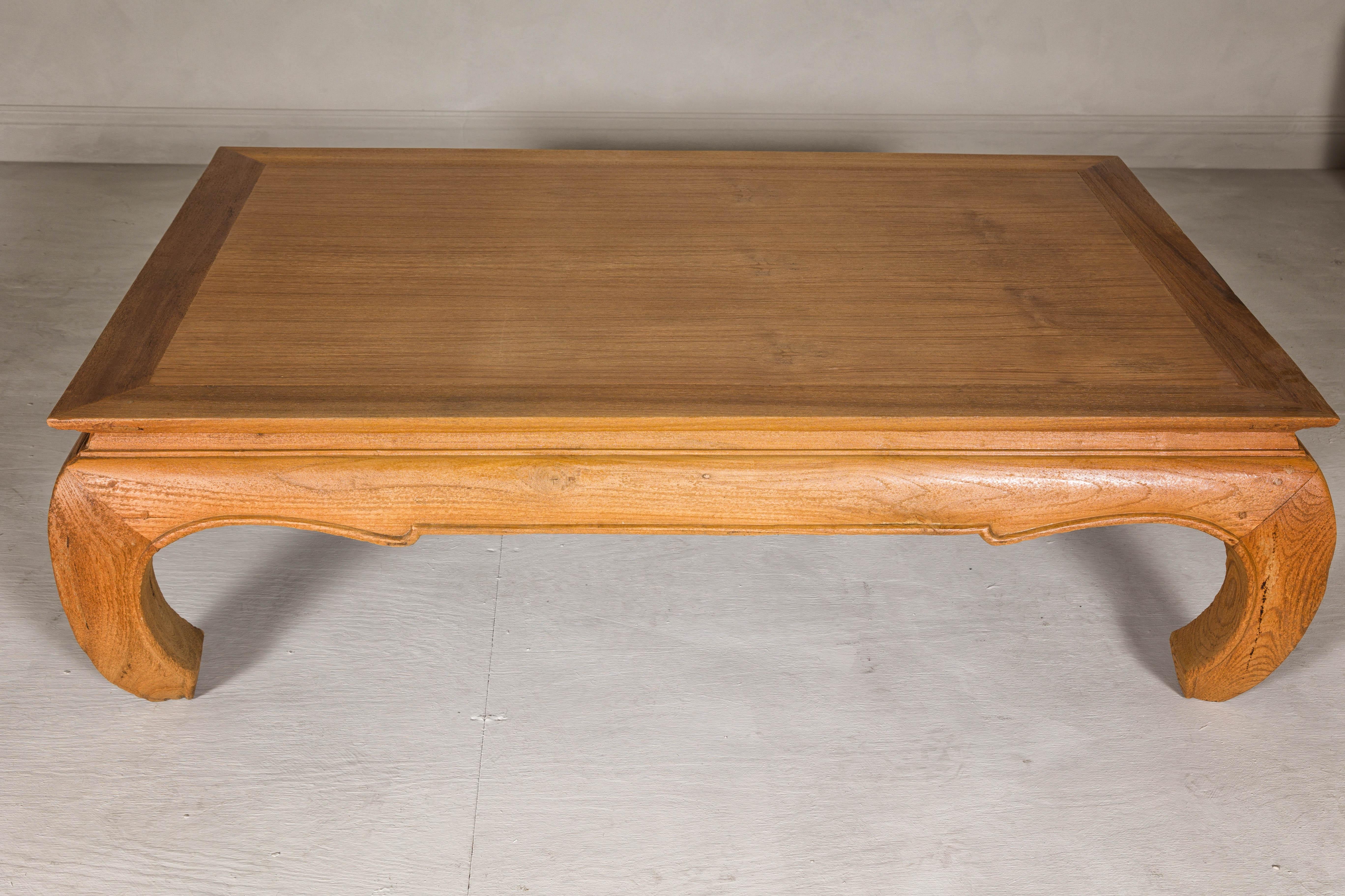 Natural Wood Chow Leg Coffee Table with Carved Apron, Vintage 7