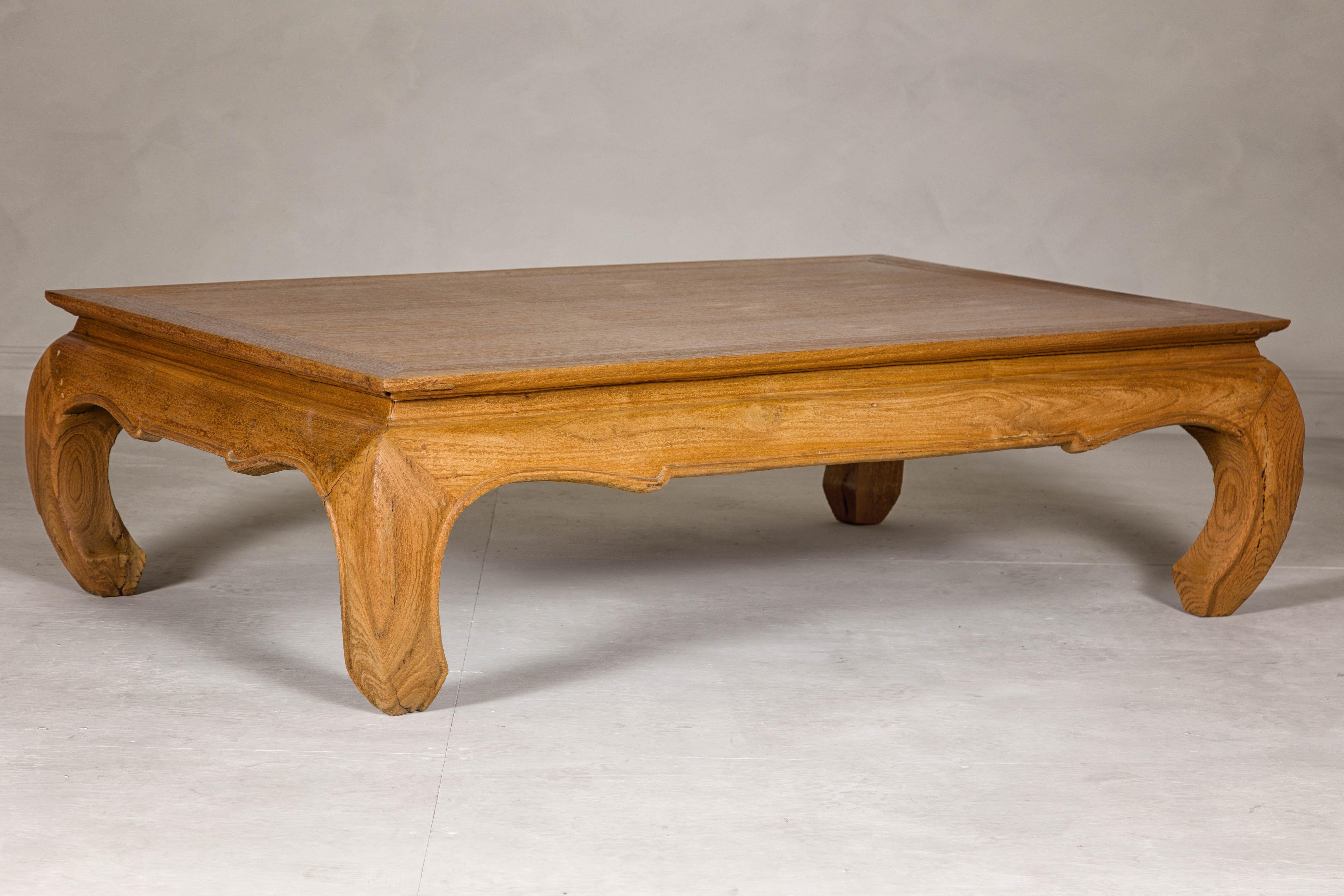 Natural Wood Chow Leg Coffee Table with Carved Apron, Vintage 8