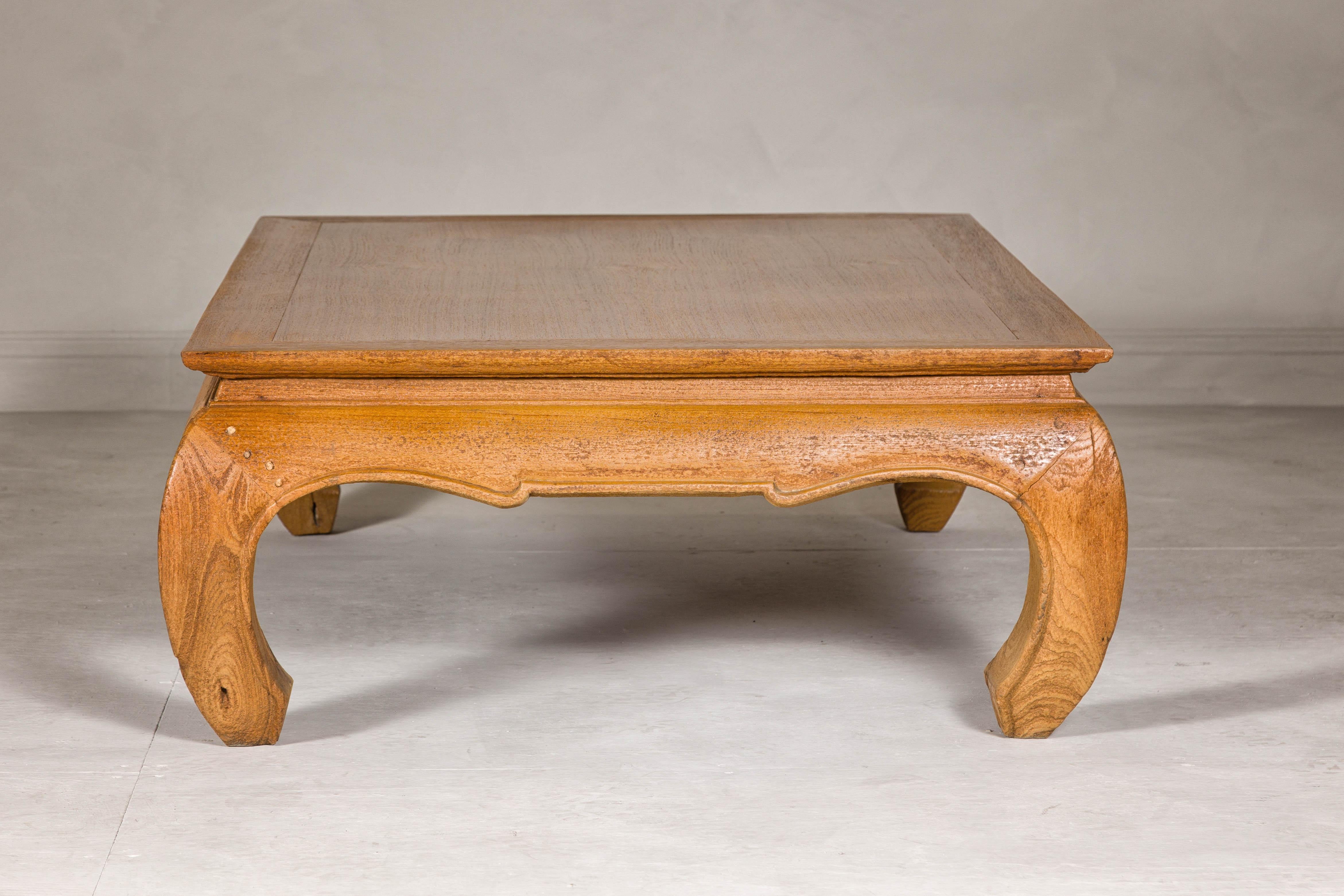 Natural Wood Chow Leg Coffee Table with Carved Apron, Vintage 10