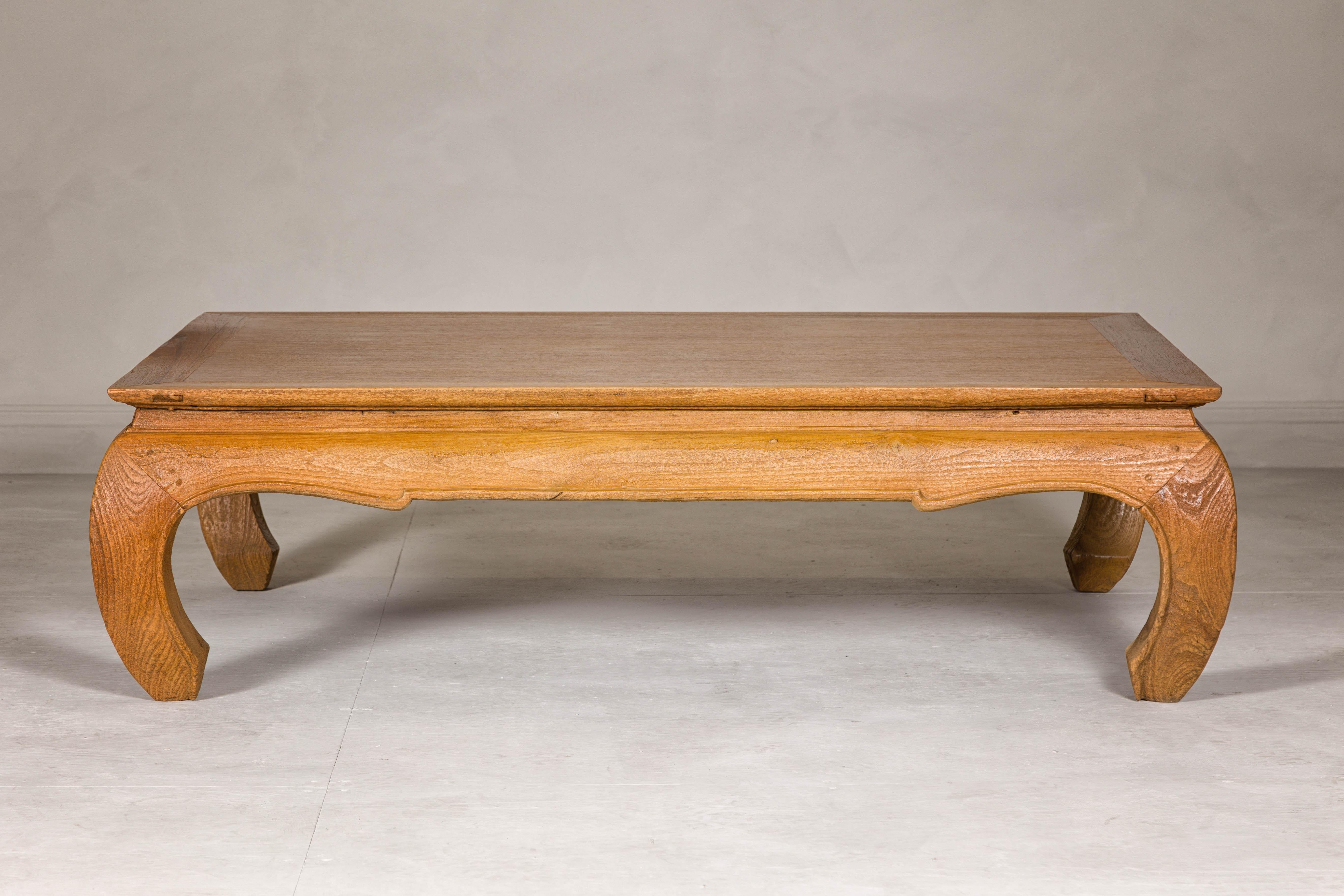 Natural Wood Chow Leg Coffee Table with Carved Apron, Vintage 11