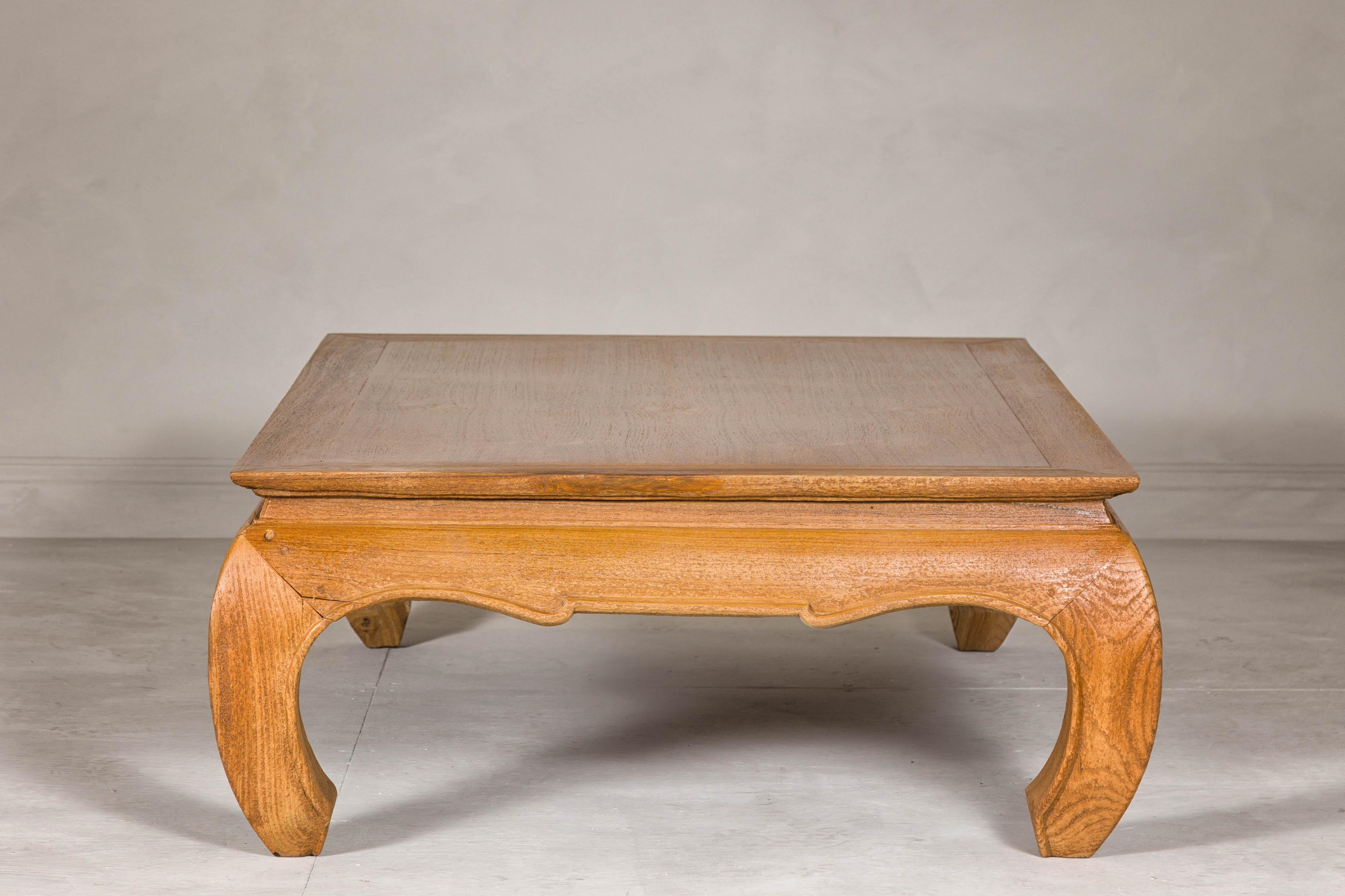 Natural Wood Chow Leg Coffee Table with Carved Apron, Vintage 12