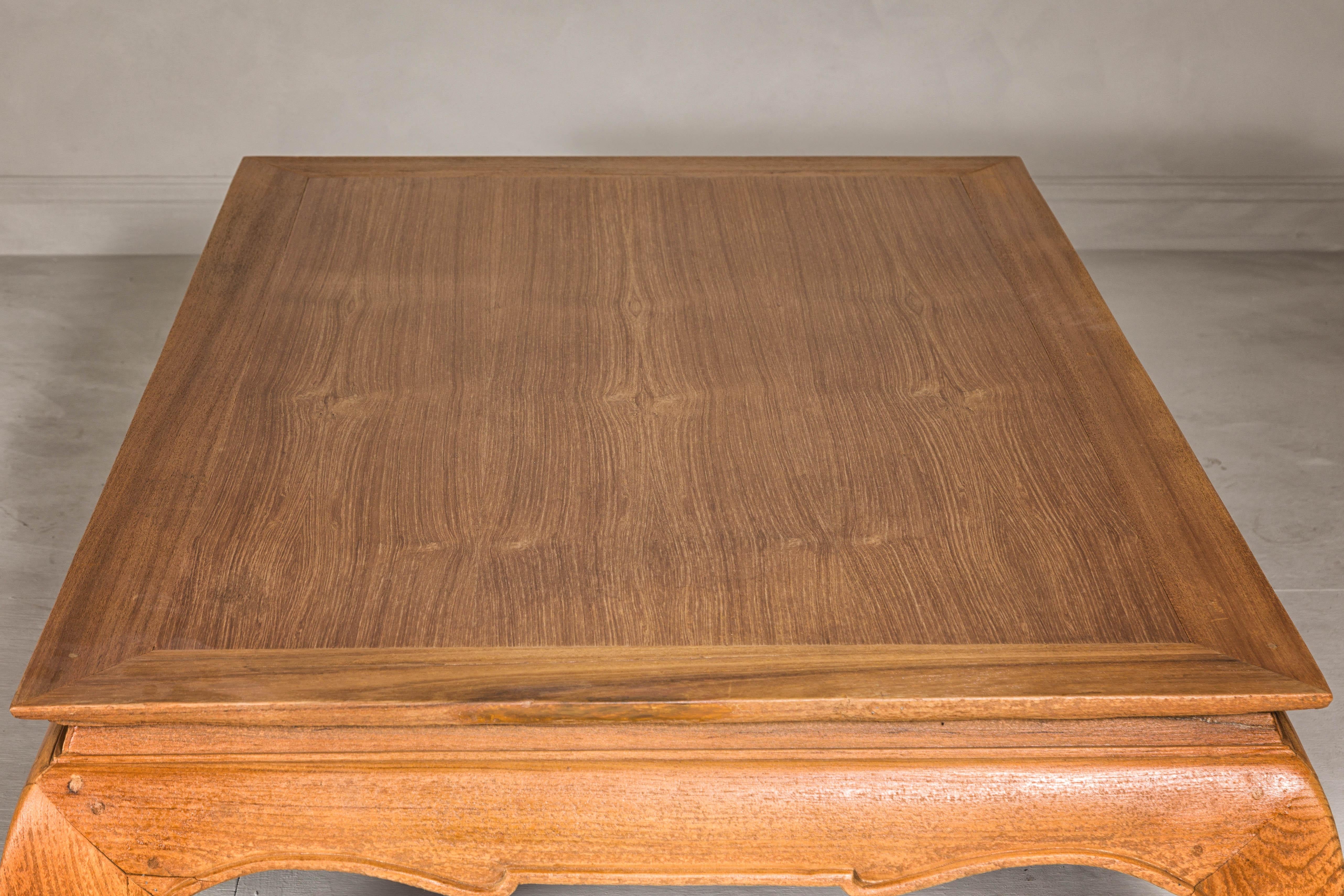 Natural Wood Chow Leg Coffee Table with Carved Apron, Vintage 13
