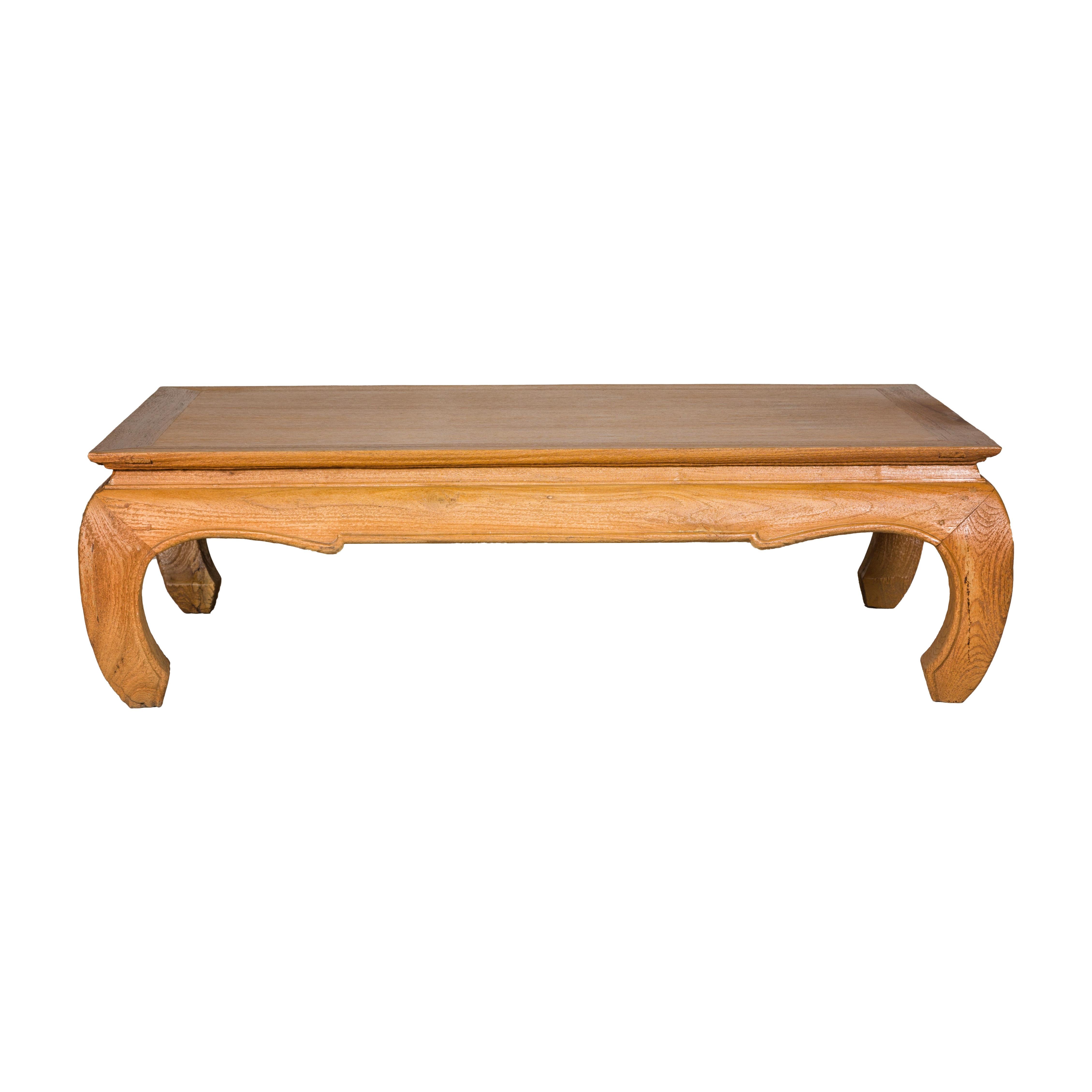 Natural Wood Chow Leg Coffee Table with Carved Apron, Vintage 14