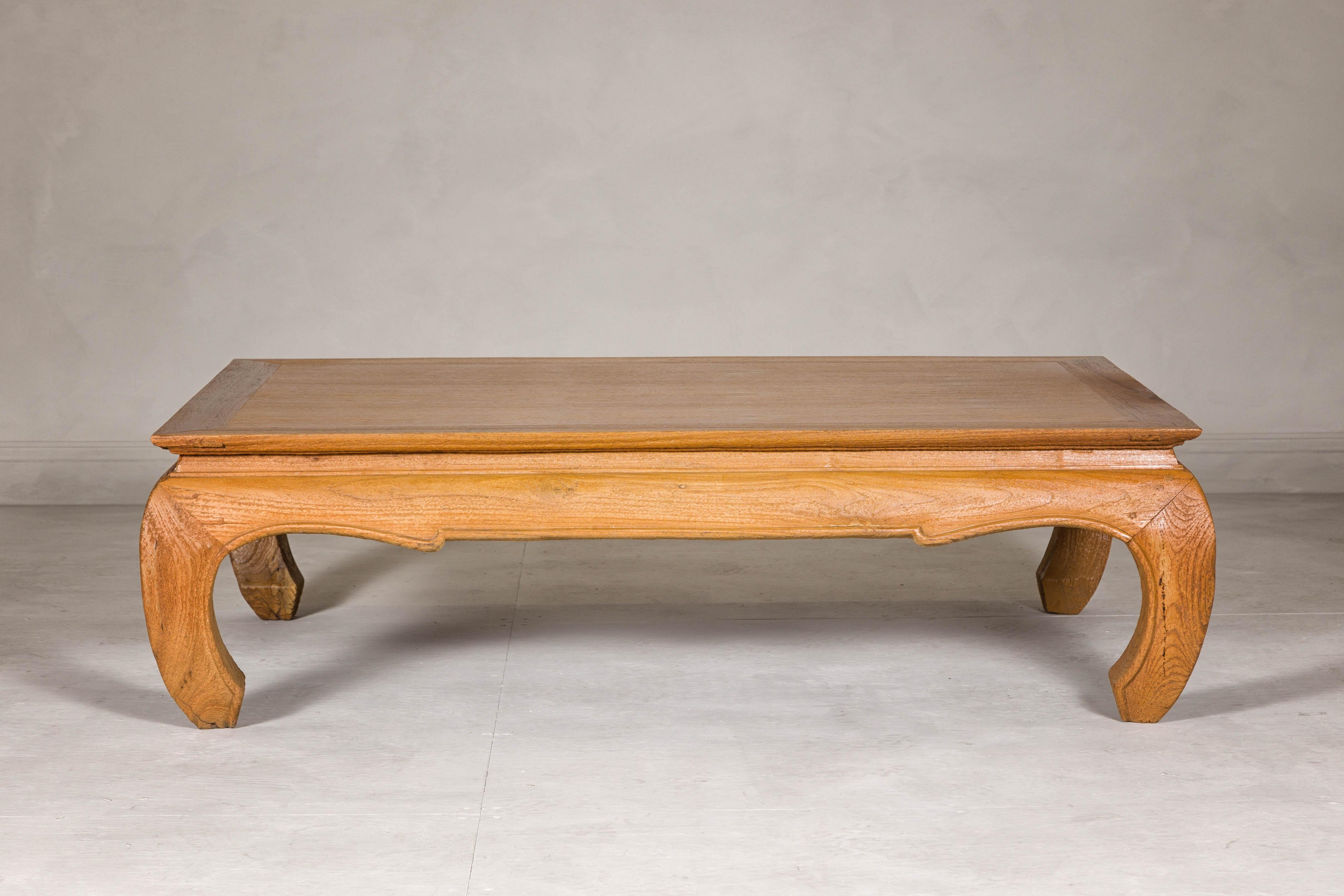 Natural Wood Chow Leg Coffee Table with Carved Apron, Vintage 2