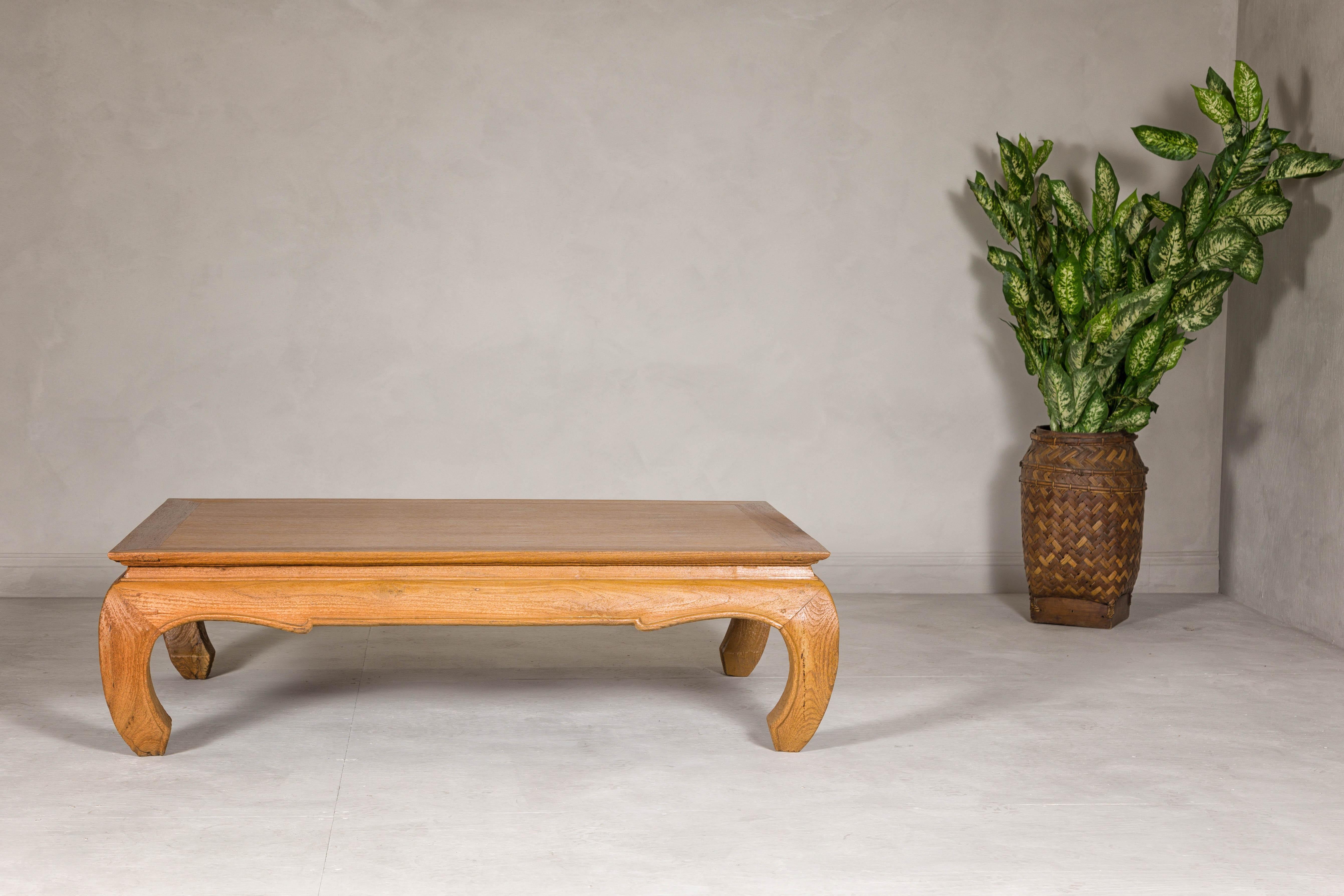 Natural Wood Chow Leg Coffee Table with Carved Apron, Vintage 3