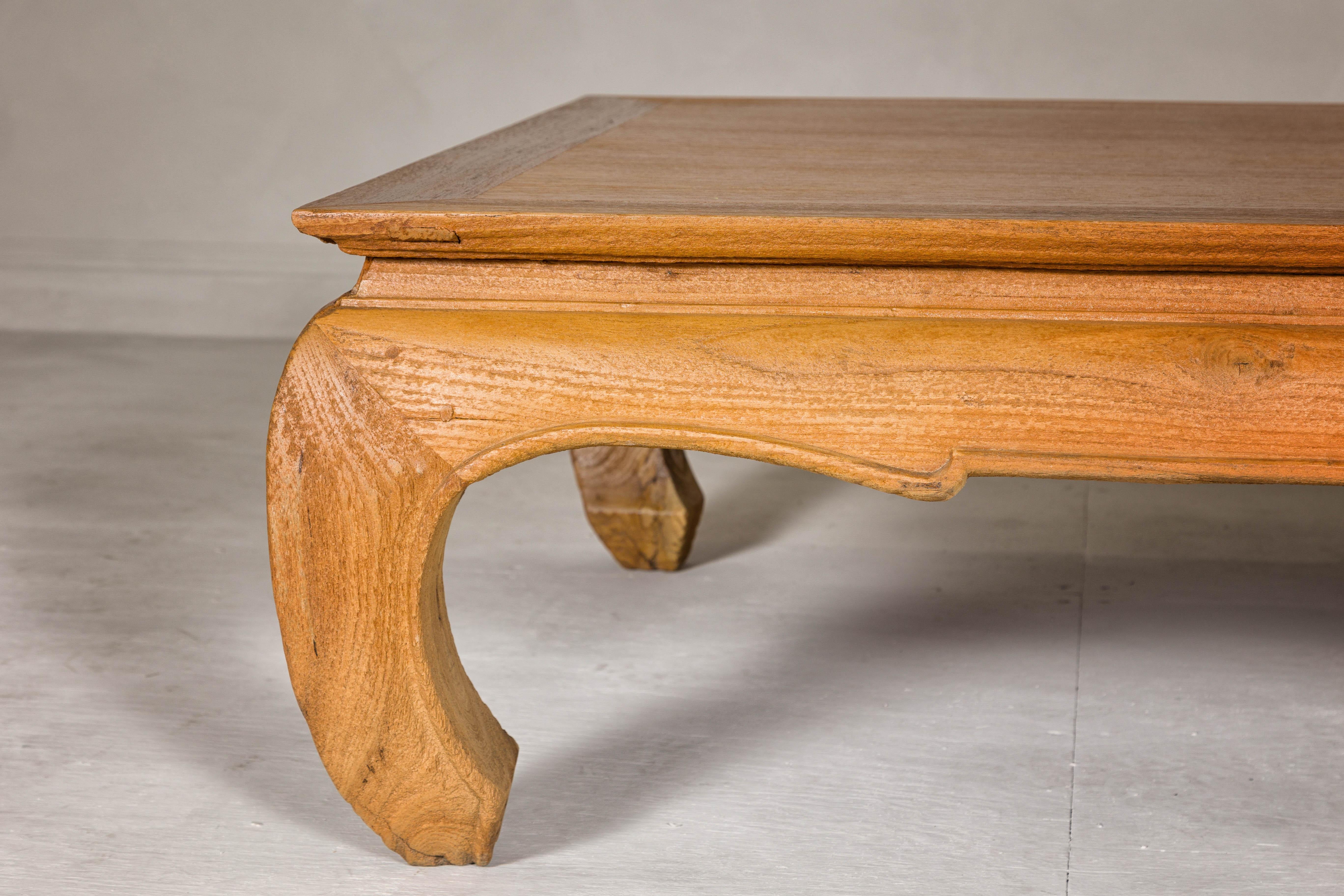 Natural Wood Chow Leg Coffee Table with Carved Apron, Vintage 4