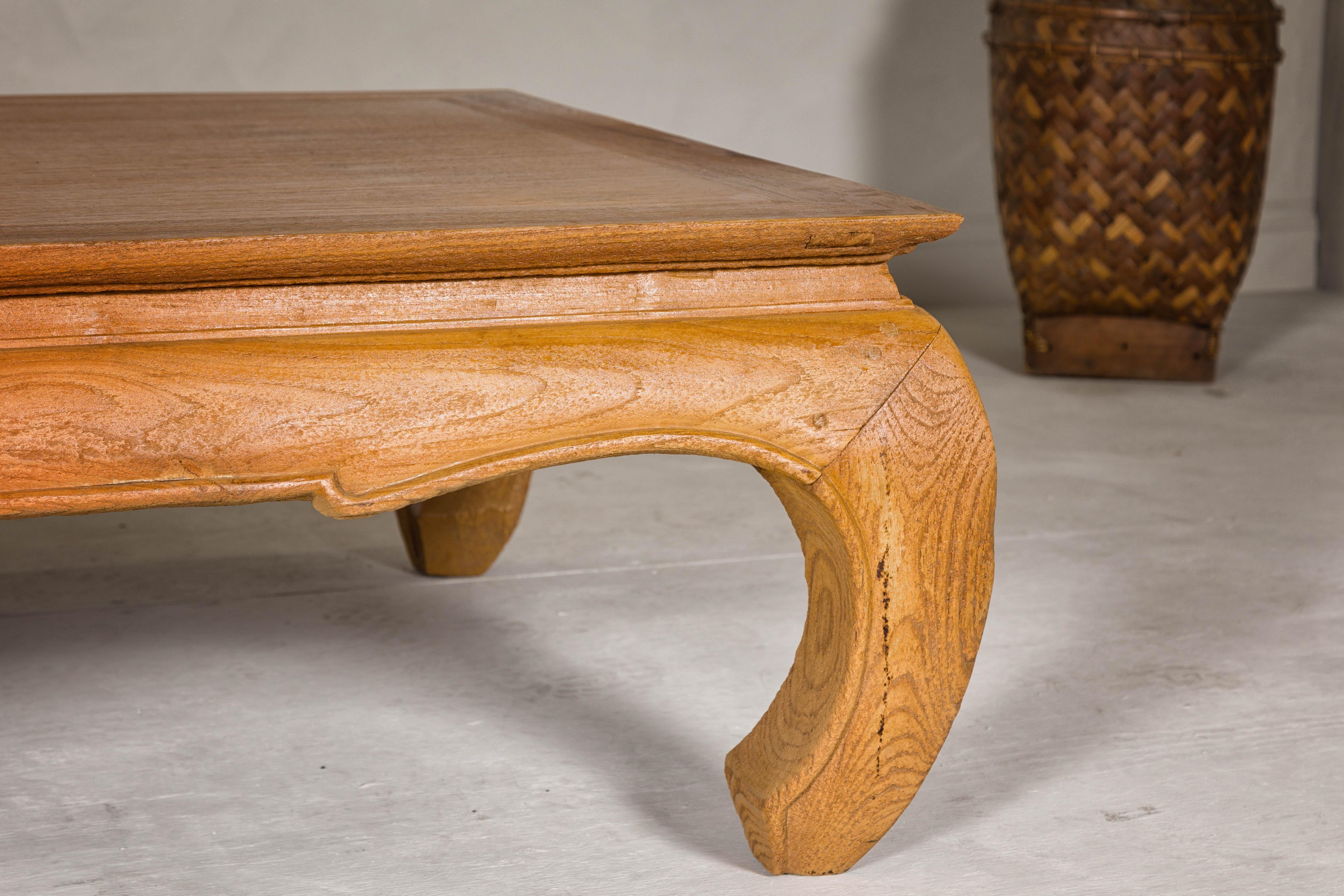 Natural Wood Chow Leg Coffee Table with Carved Apron, Vintage 5