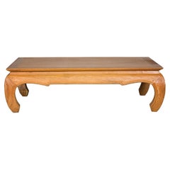 Natural Wood Chow Leg Coffee Table with Carved Apron, Vintage