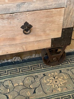 Natural Wood Console Cabinet Sideboard with Iron Wheels and Hardware