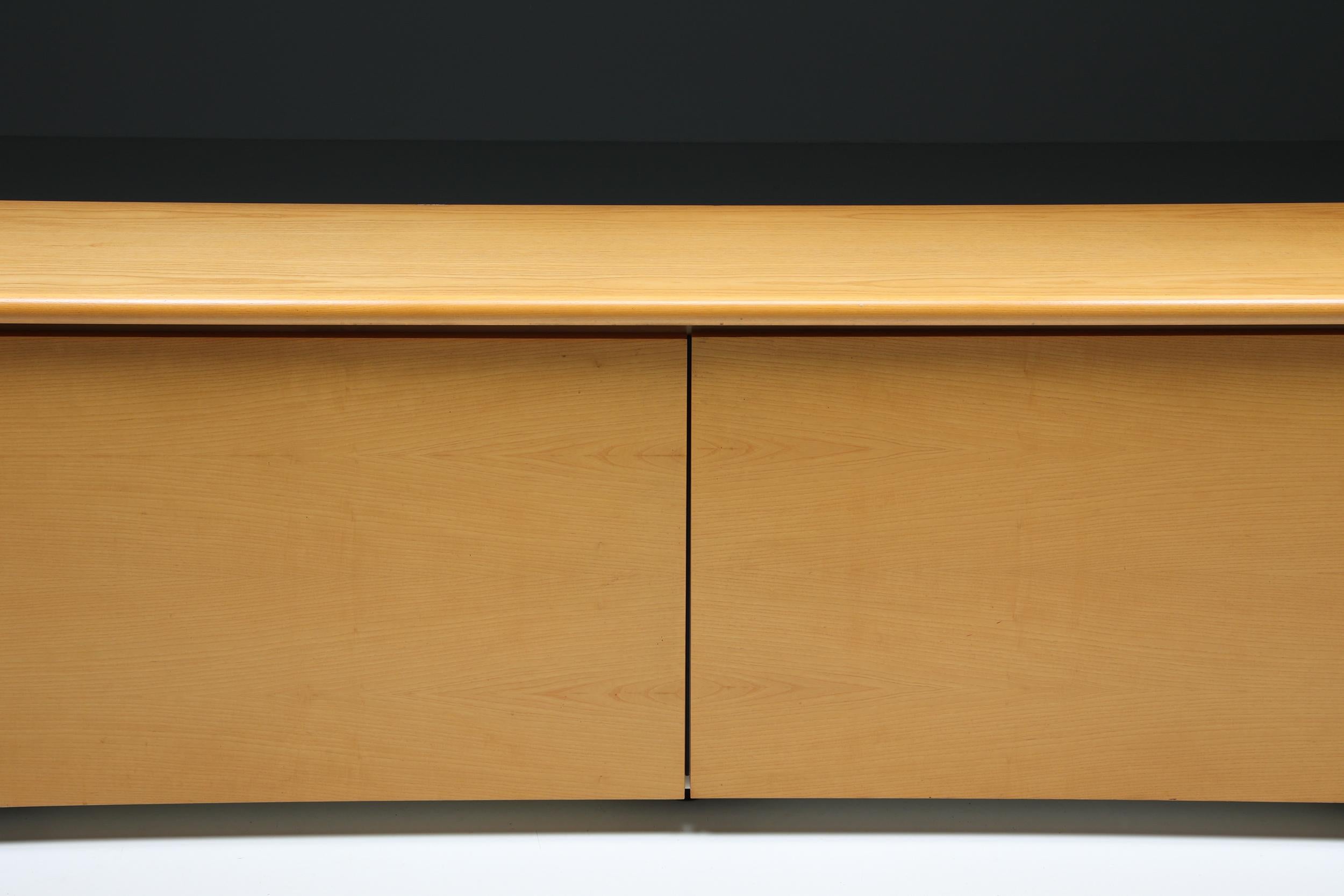 Glass Natural Wood Credenza by Giotto Stoppino for Acerbic, Italy, 1977 For Sale
