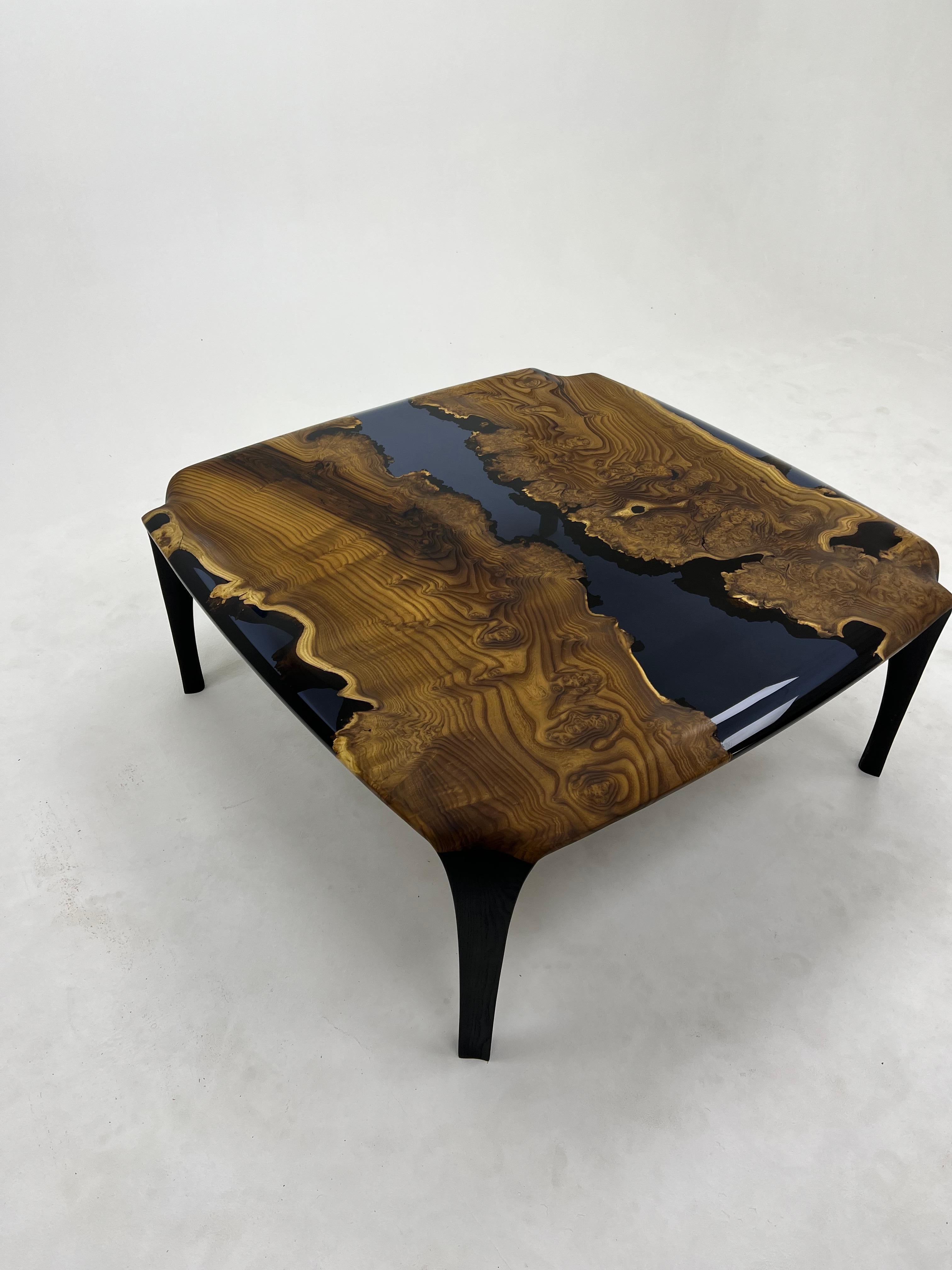 Woodwork Elaeagnus Wood Modern Epoxy Resin Coffee Table For Sale