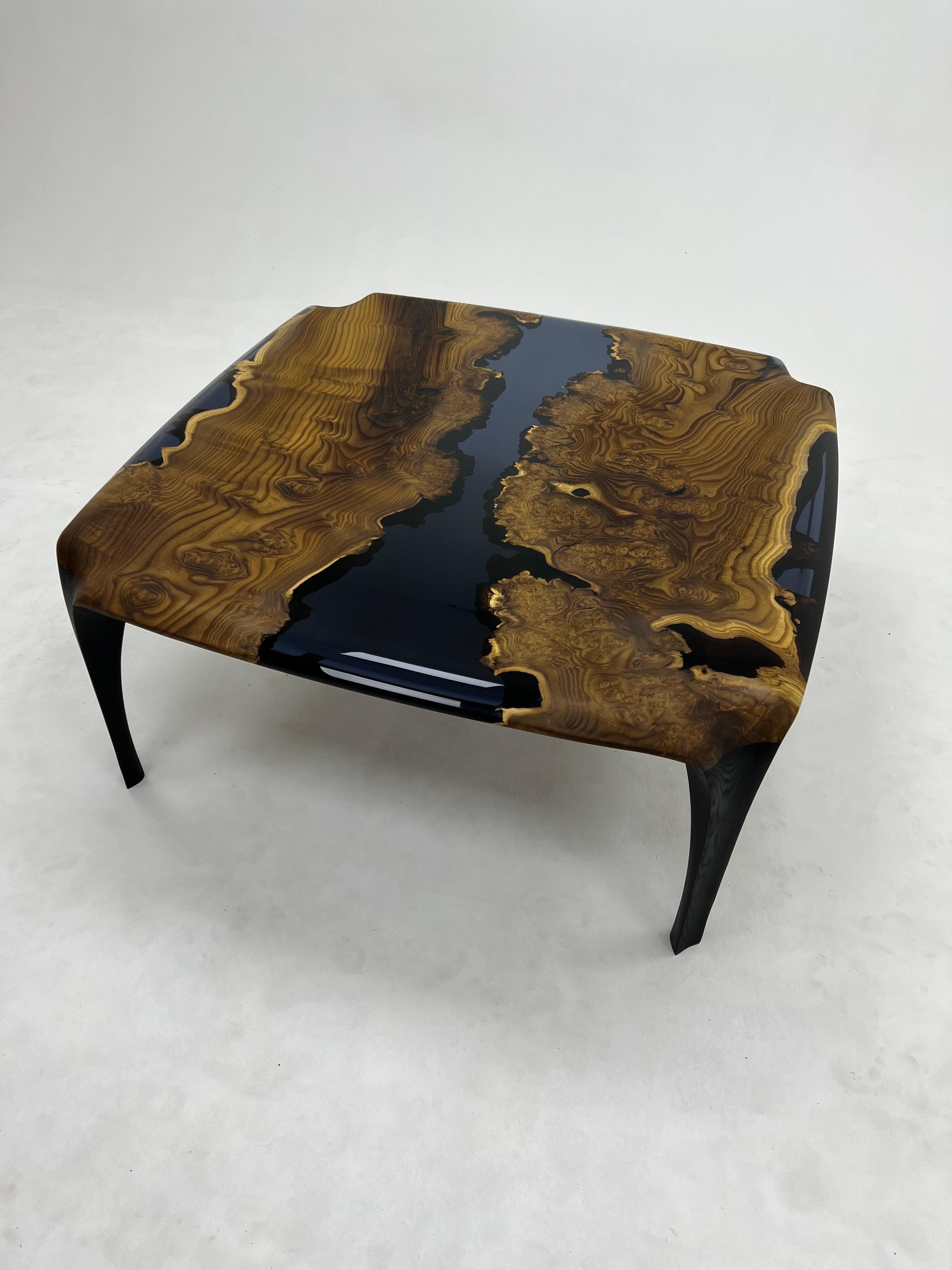 Contemporary Elaeagnus Wood Modern Epoxy Resin Coffee Table For Sale