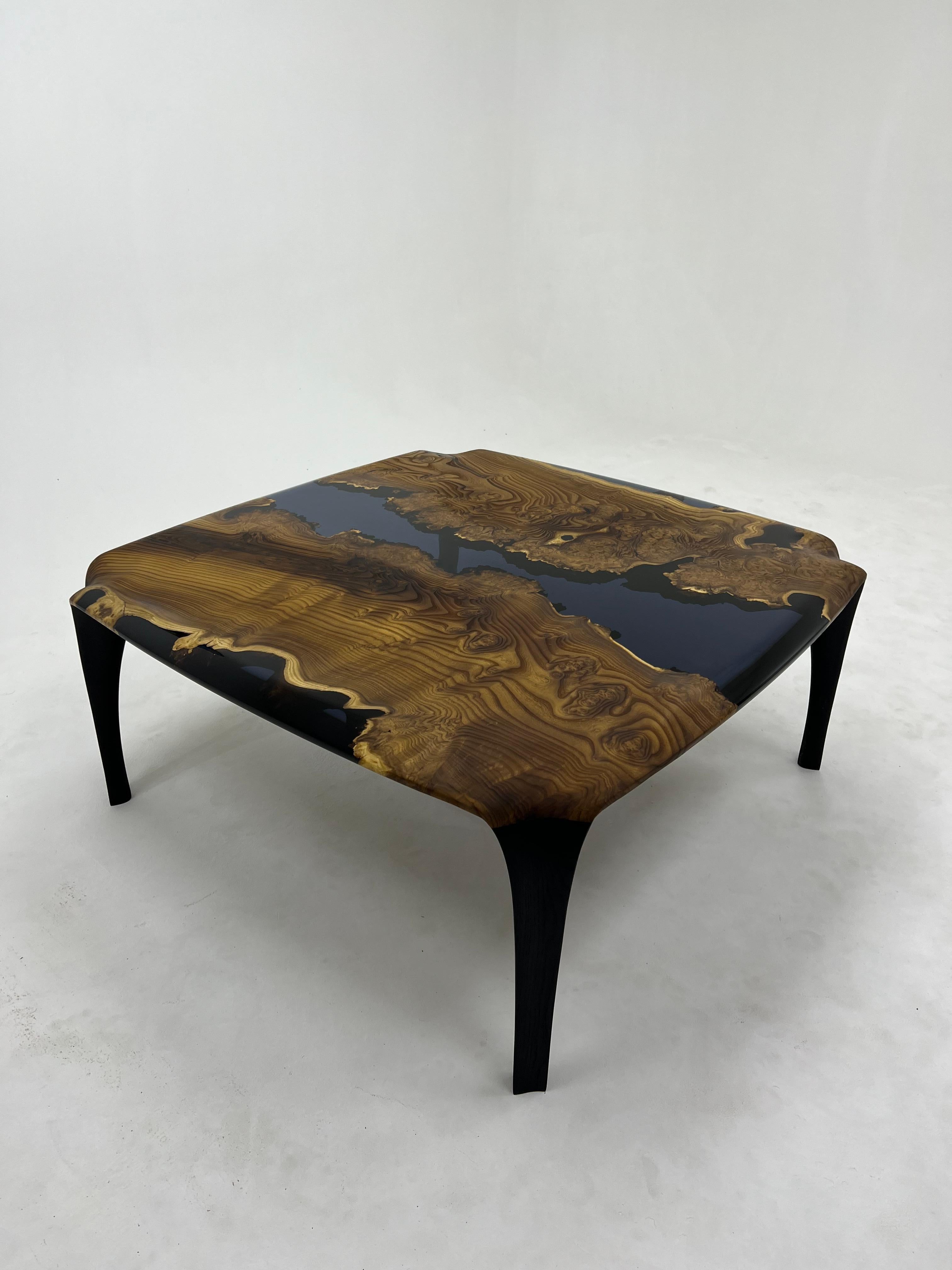 Elaeagnus Wood Modern Epoxy Resin Coffee Table For Sale 1