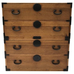 Vintage Natural Wood Japanese Tansu Chest