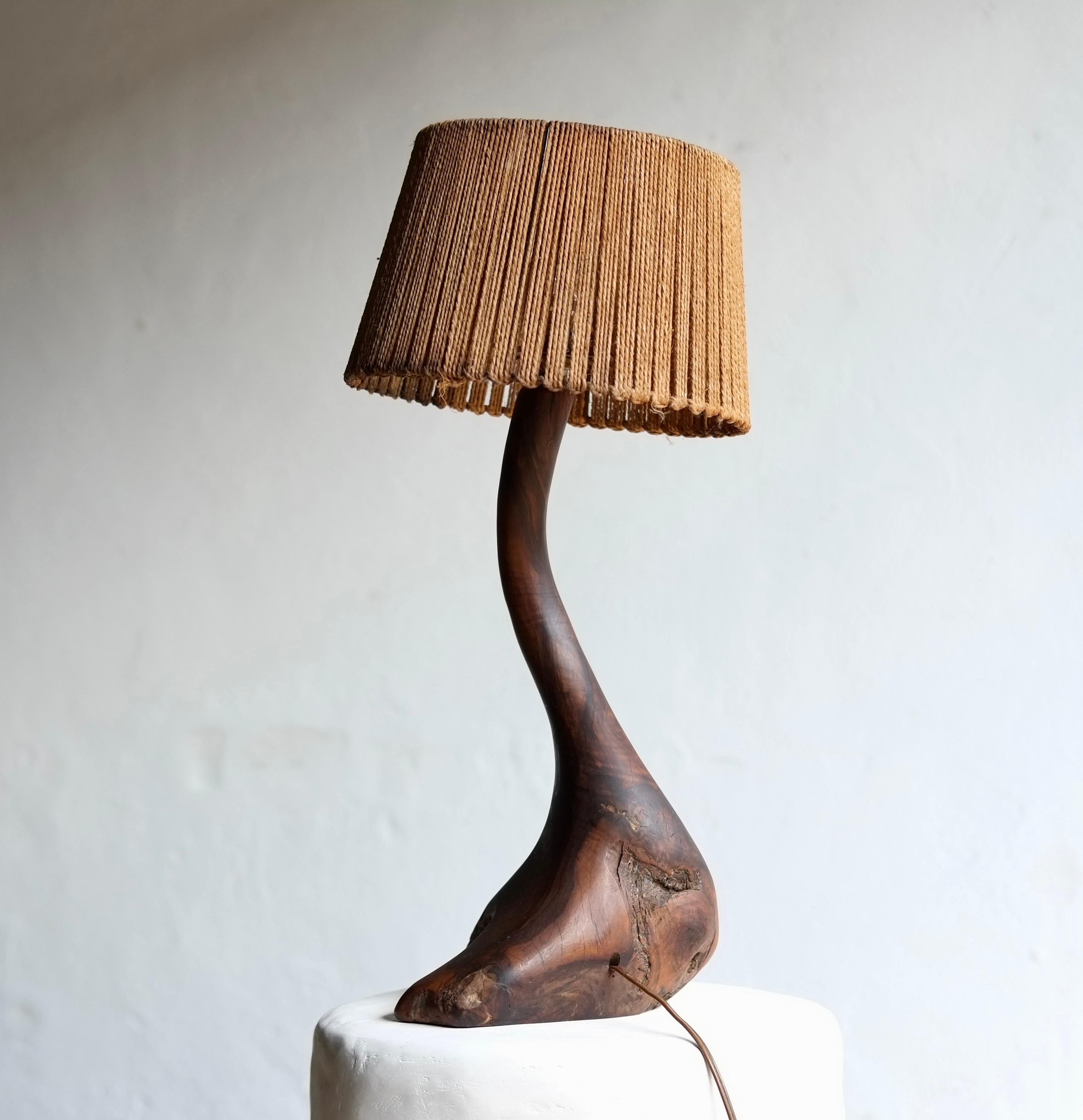 20th Century Natural Wood Lamp With Rope Shade For Sale