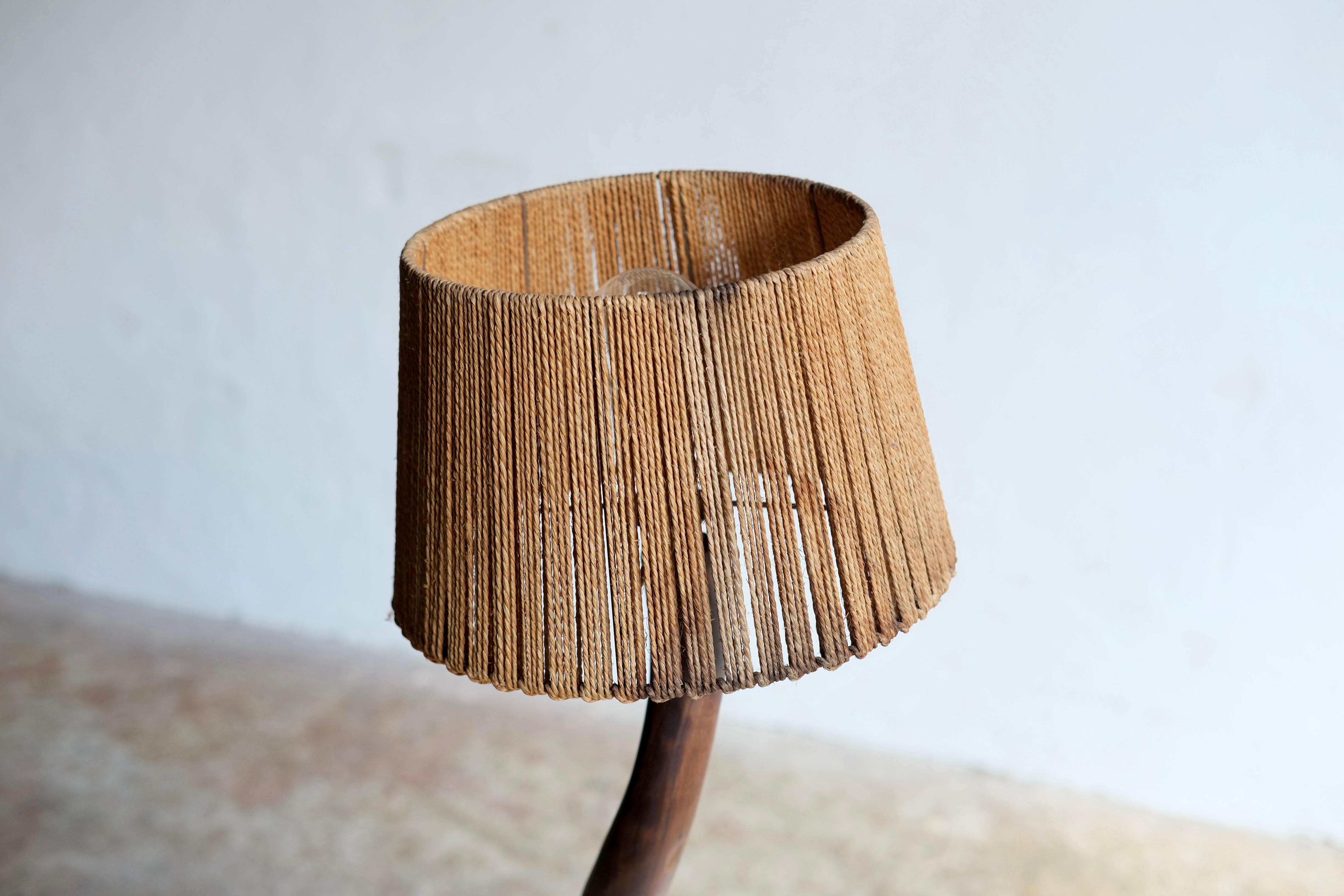 Natural Wood Lamp With Rope Shade For Sale 2